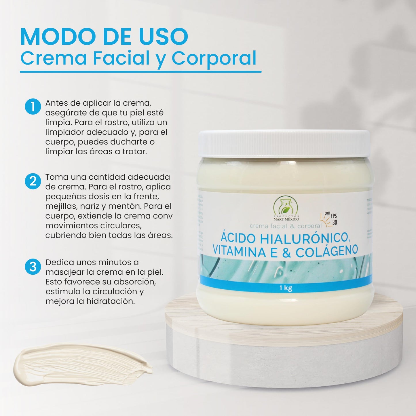 Crema De Colágeno, Vitamina E & Ácido Hialuronico Con Filtro (1 Kilo)