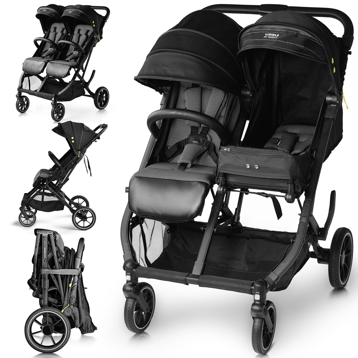 BabyCruiser - carriola doble para recién nacidos y niños pequeños, ruedas giratorias, plegado con una mano, tamaño compacto, ligero y doble carriola desde el nacimiento hasta 40 libras por asiento