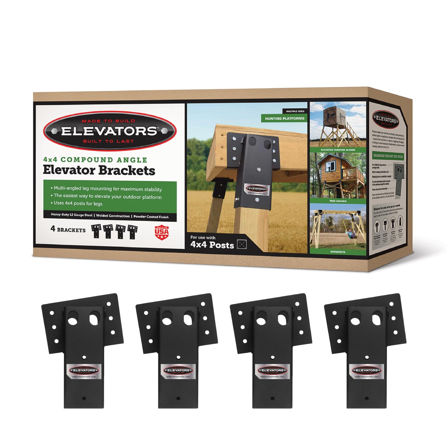 Elevadores 4x4 Soportes de Elevador, Acero de Grado de construcción de Doble ángulo, Ideal para Soportes de Caza, Casas de árboles, Cubiertas y más, Paquete de 4