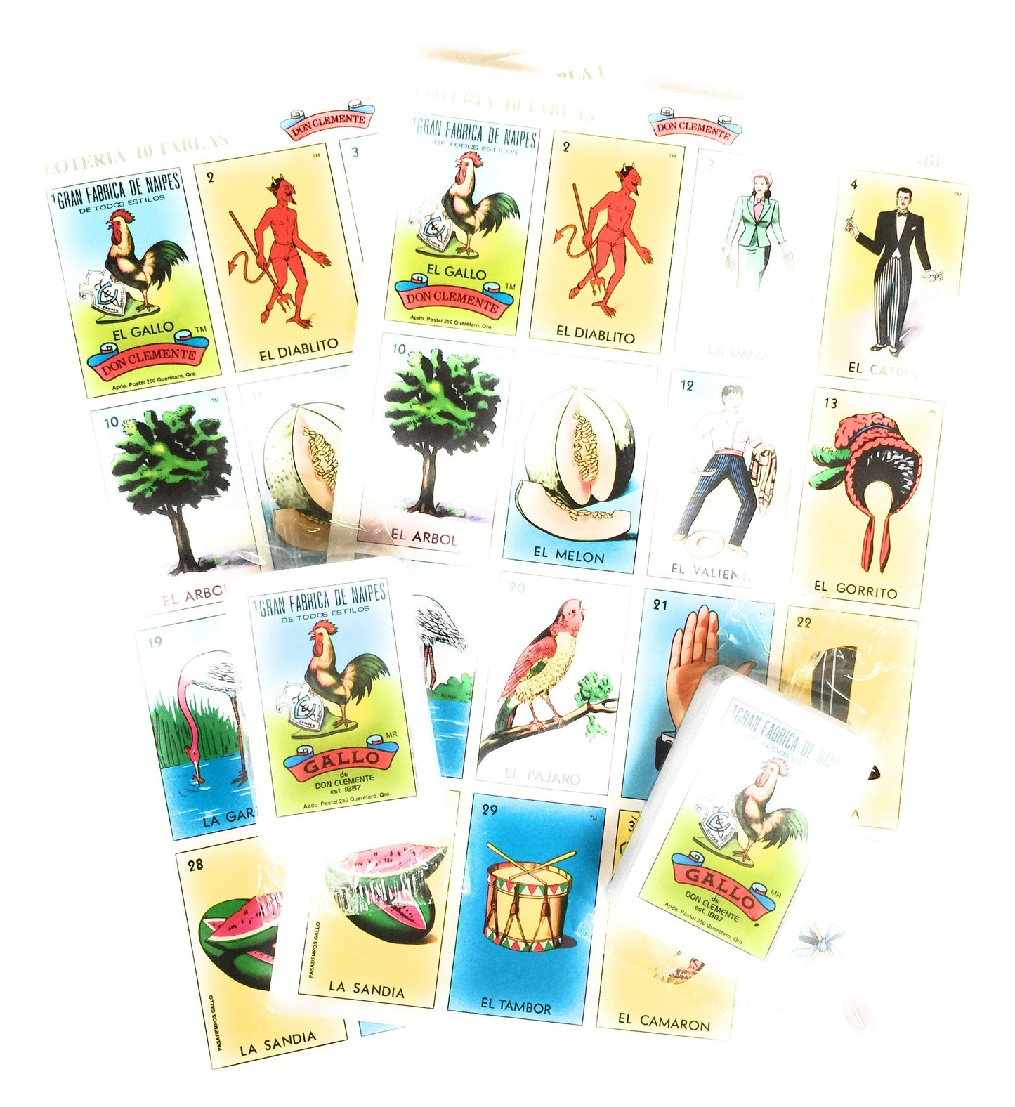 Loteria - Paquete de 2 Don Clemente, loteria mexicana Jumbo, paquete de 20 tableros grandes y 2 barajas de cartas