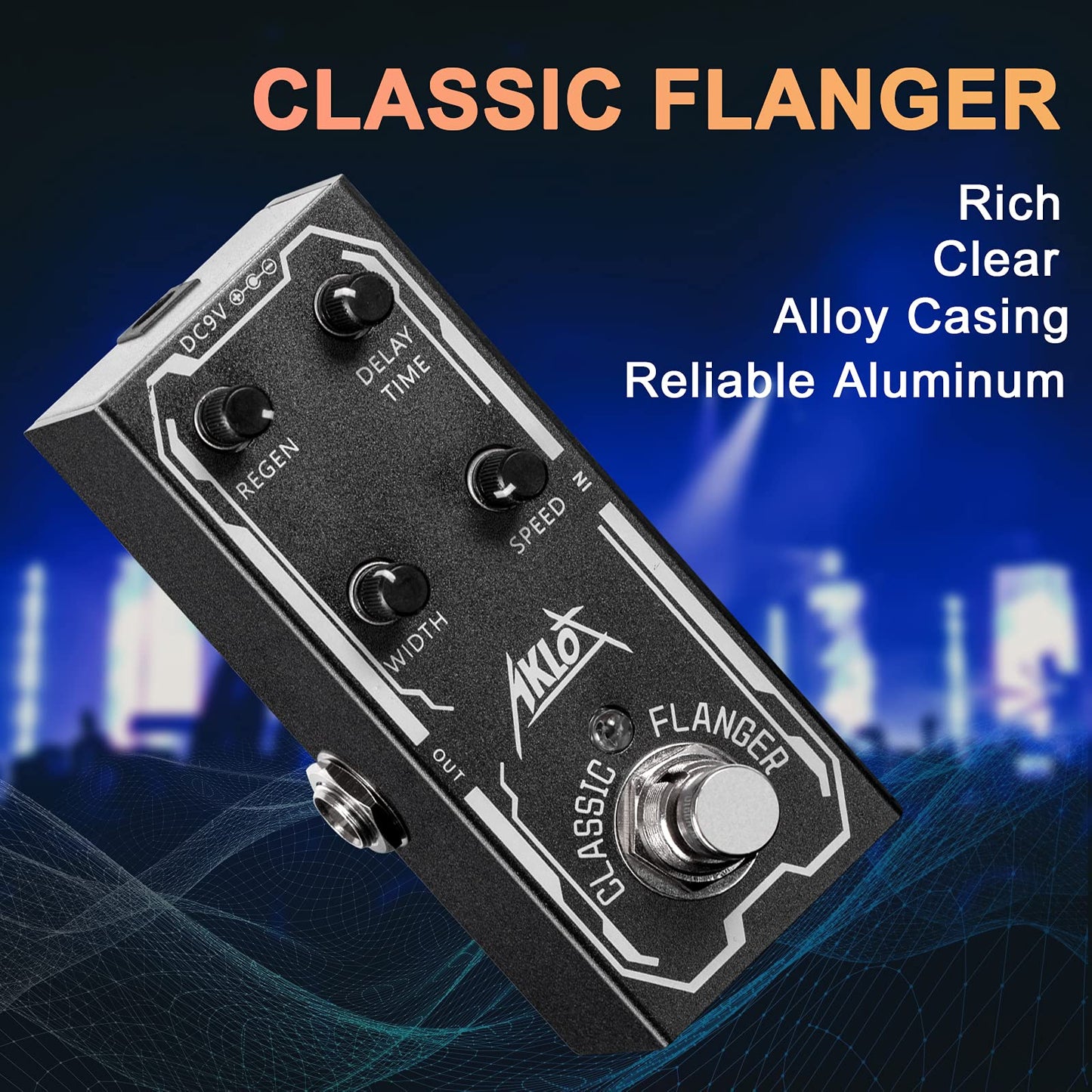 AKLOT - Pedal de guitarra de brida clásica, pedal de efectos eléctricos, mini tipo único DC 9 V True Bypass