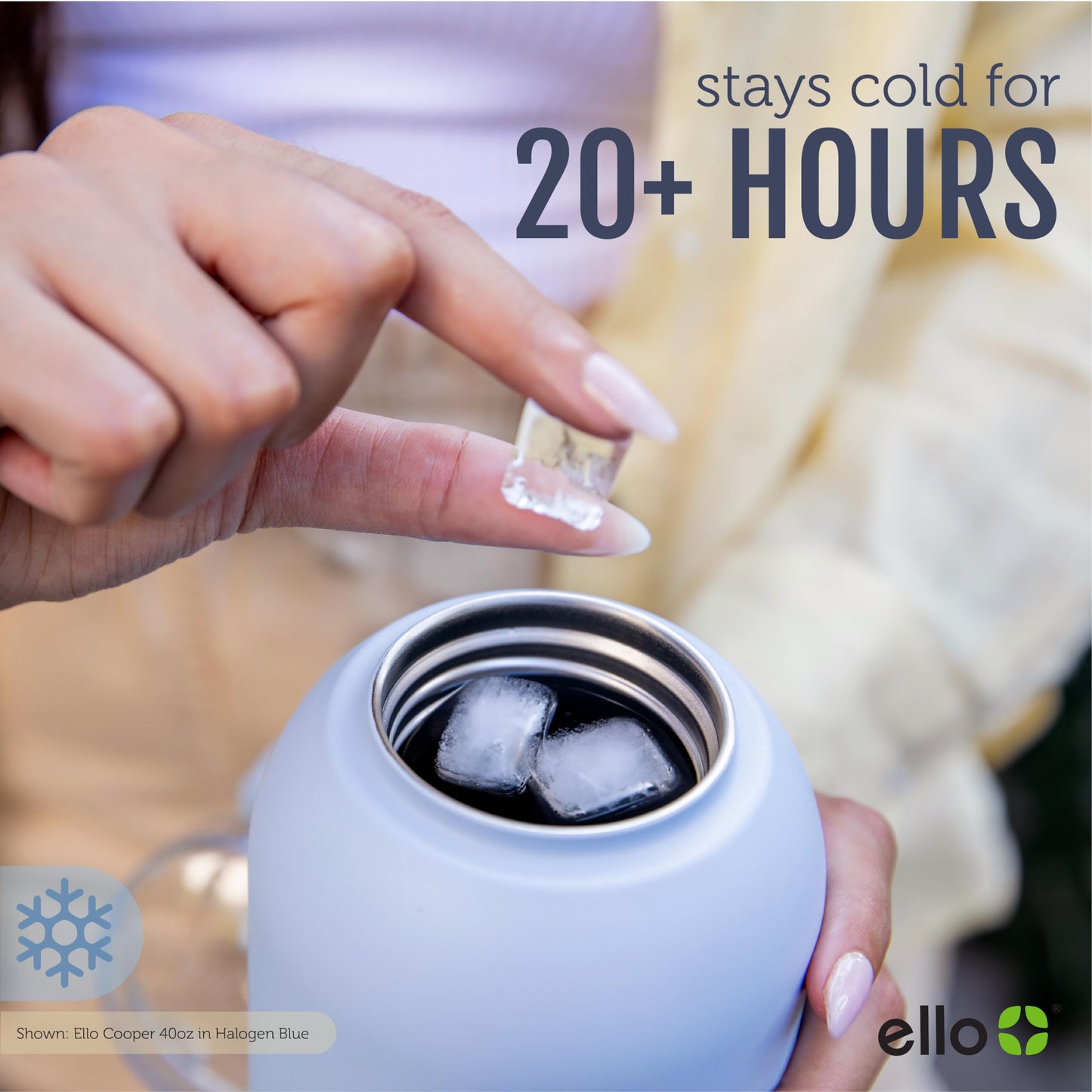 Ello Cooper - Botella de agua de acero inoxidable de 32 onzas con popote y asa de transporte, doble pared y metal aislado al aspiradora, tapa de bloqueo a prueba de fugas con boquilla de silicona