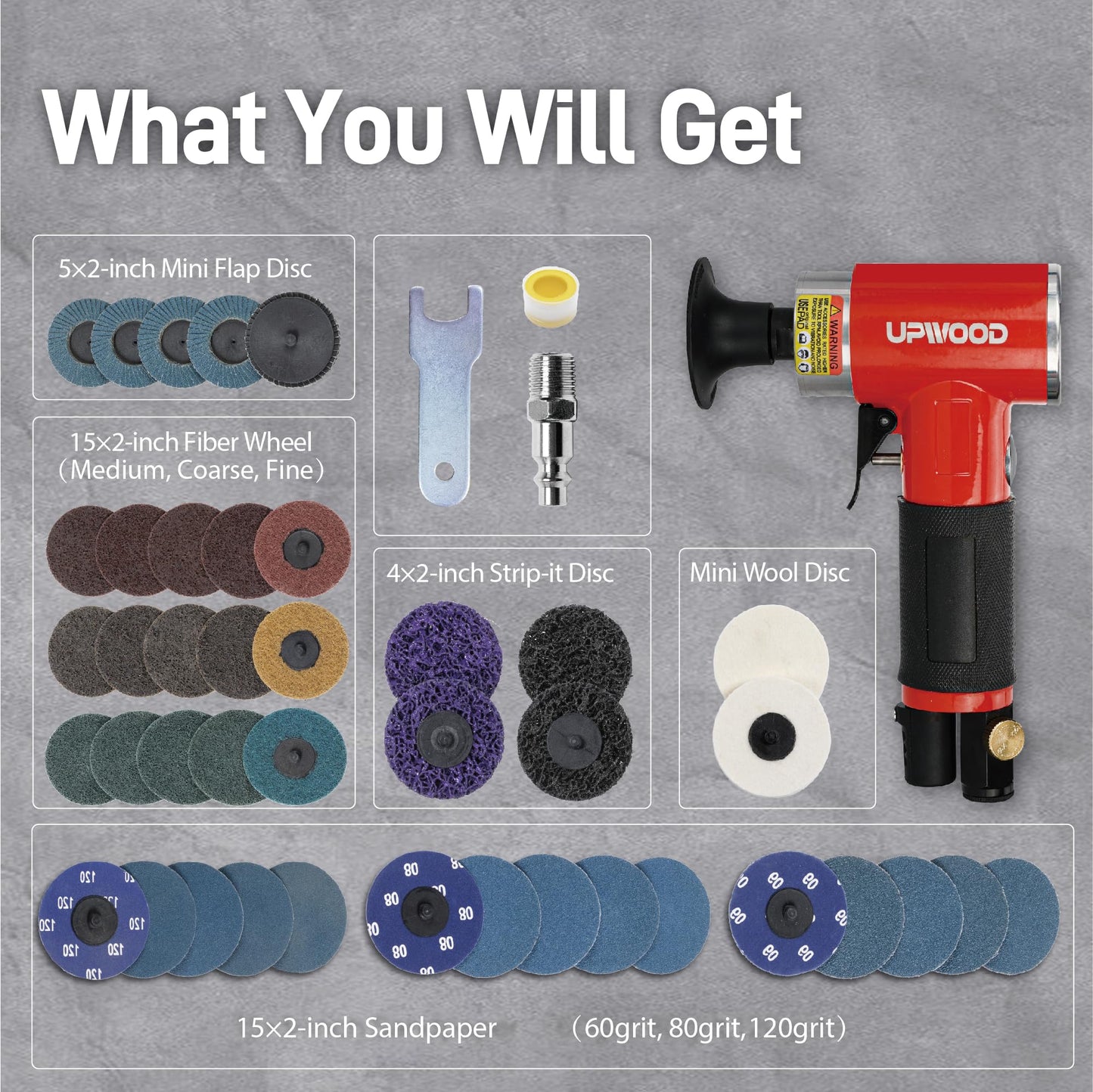 Mini Lijadora Orbital Kit Neumática 2 Pulgadas con Discos Roll Lock