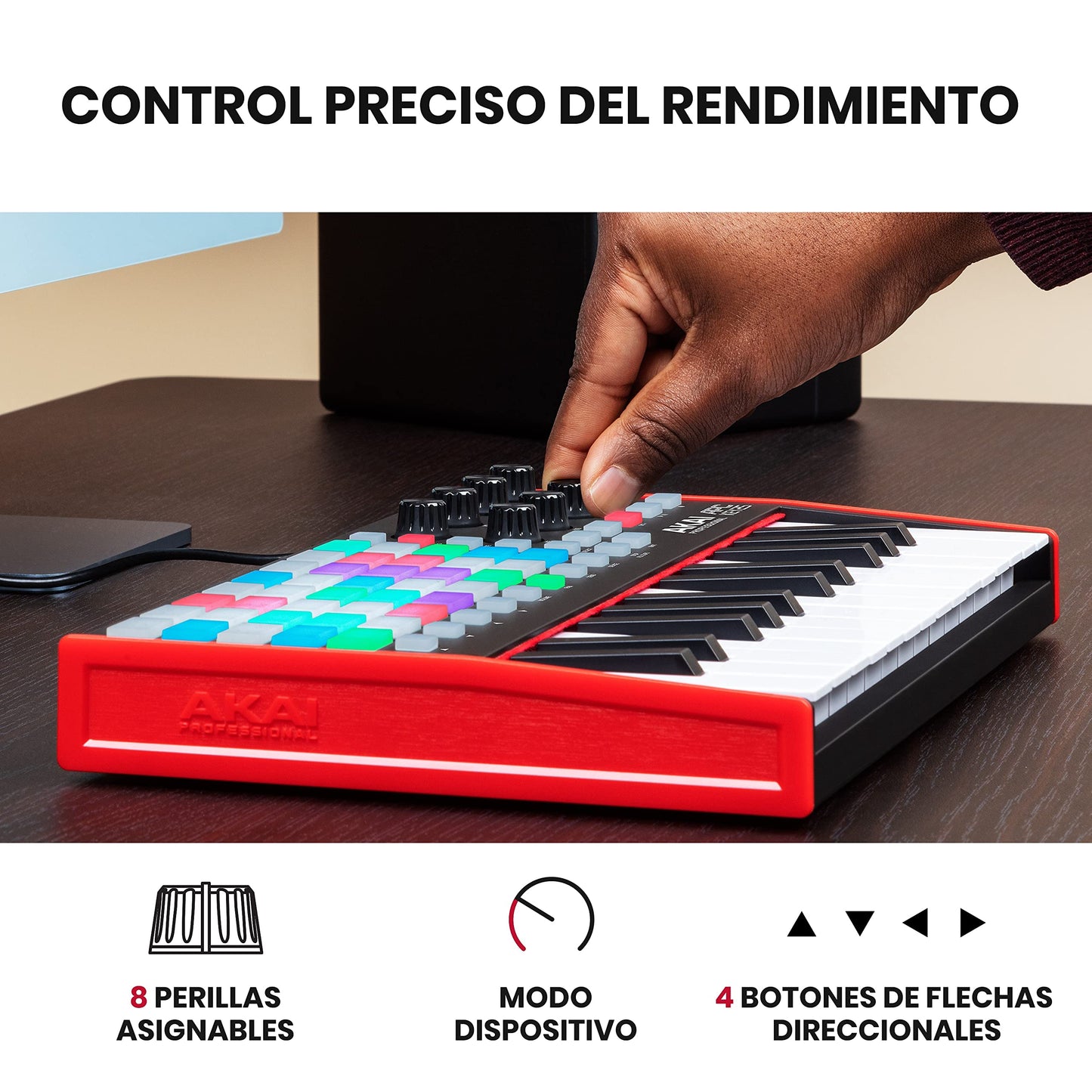 Akai Professional APC Key 25 MK2 - driver de teclado MIDI USB de 25 teclas para lanzamiento de clips con Ableton Live Lite, 40 almohadillas para orejas RGB y 8 perillas giratorias