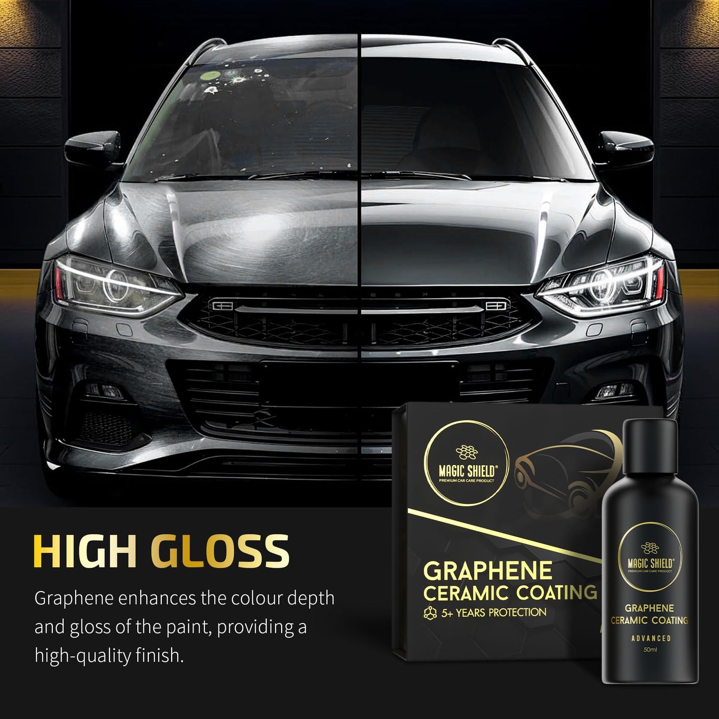 Magic Shield Recubrimiento Cerámico Grafeno 10H - Dura 5 Años | Nano Tecnología Avanzada | Resiste Rayones | Brillo Alto | Hidrofóbico | Ideal para Autos, Motos, Barcos y RVs
