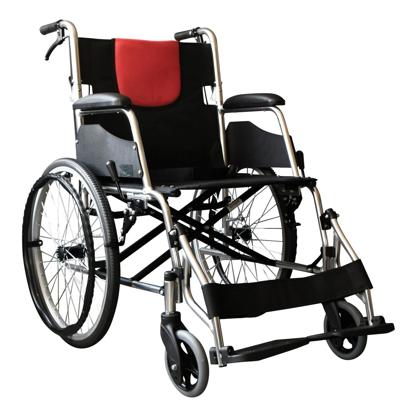 INFINITY | Silla De Ruedas Todo Terreno De Aluminio Con Respaldo Plegable y Doble Sistema de Frenado (Negro-Rojo)