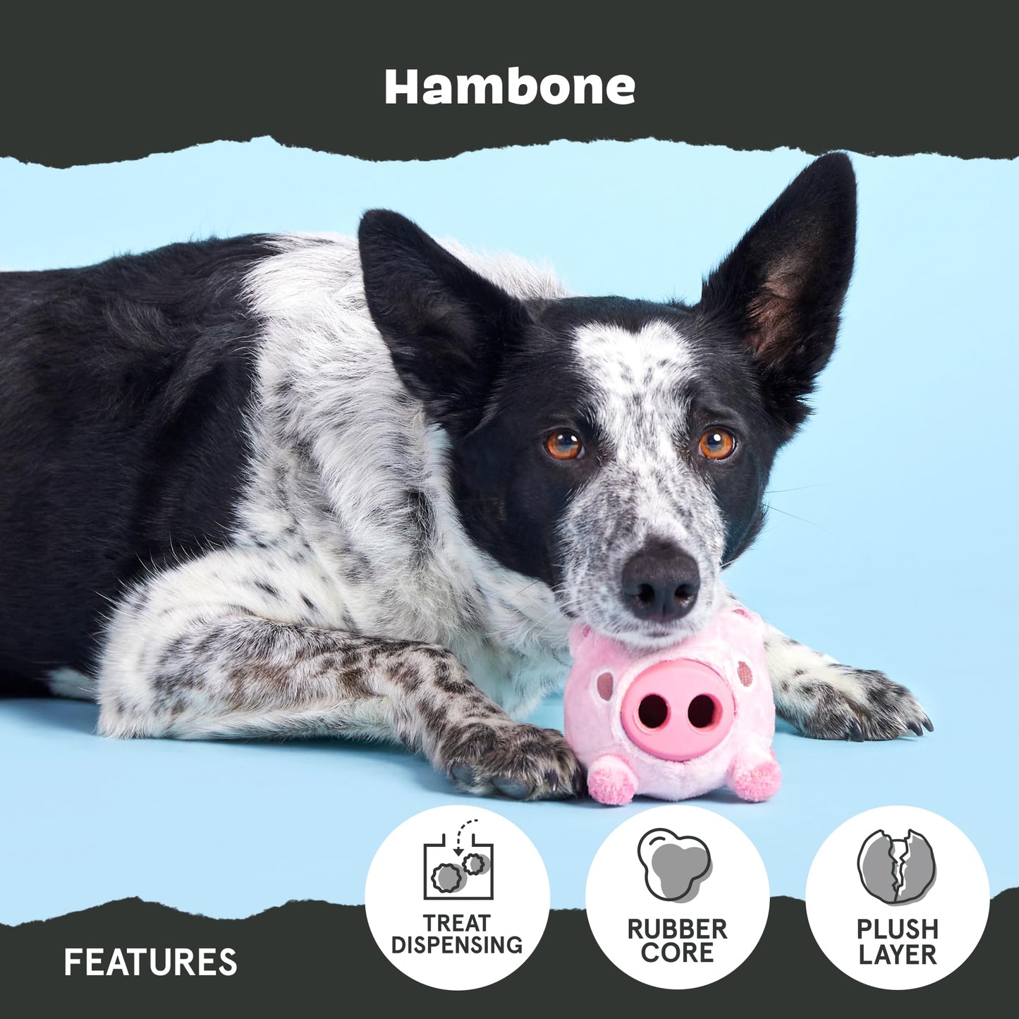 Barkbox Hambone Super Chewer - Juguete masticable duro para masticadores agresivos, cubierta de felpa con núcleo de goma - 2 juguetes en 1 - Juguete dispensador de dos capas para perros grandes