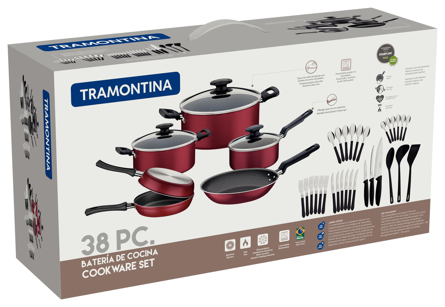 Batería de Cocina Tramontina Rojo Antiadherente Bremen 39 Piezas