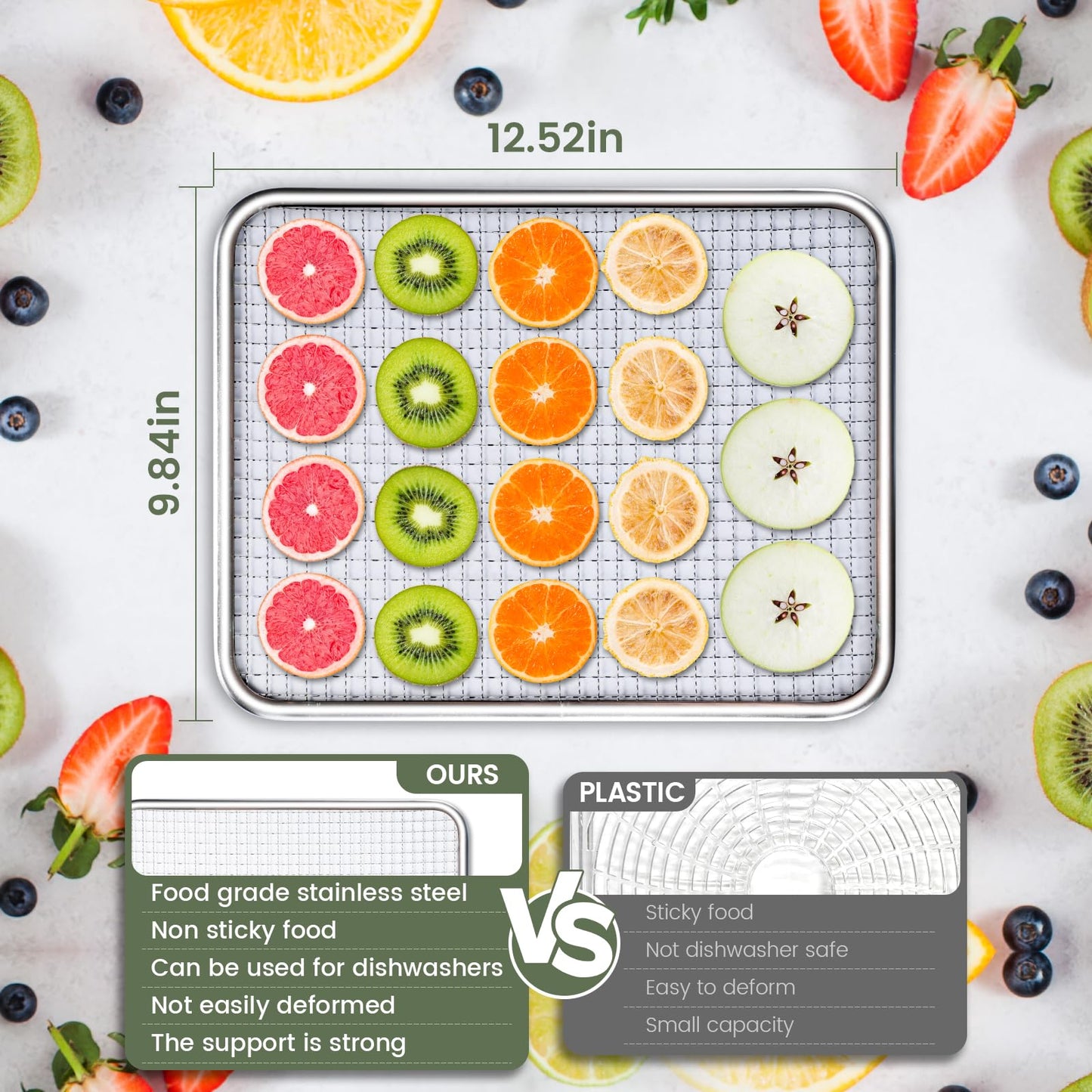Máquina deshidratadora de alimentos, 7 bandejas de acero inoxidable, secadora de alimentos pequeña de 6 pies cuadrados, 190ºF, deshidratador de frutas 24H, secador de carne de 800 W para ceca