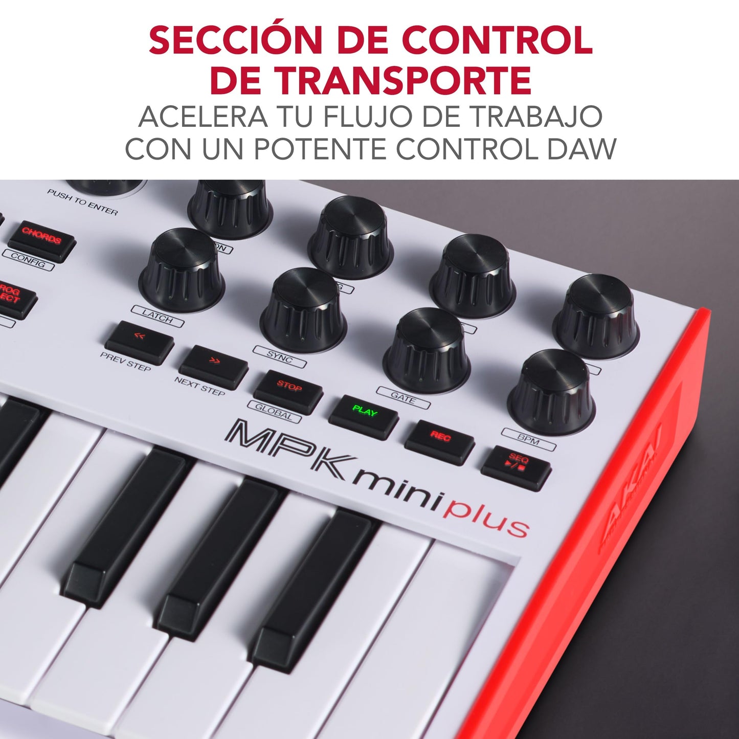 Akai Professional MPK Mini Plus - Teclado Controlador MIDI USB de 37 Mini Teclas con 8 Pads MPC, Secuenciador, MIDI/CV/Gate I/O, Software de Producción y Native Instruments Sound Package, Blanco