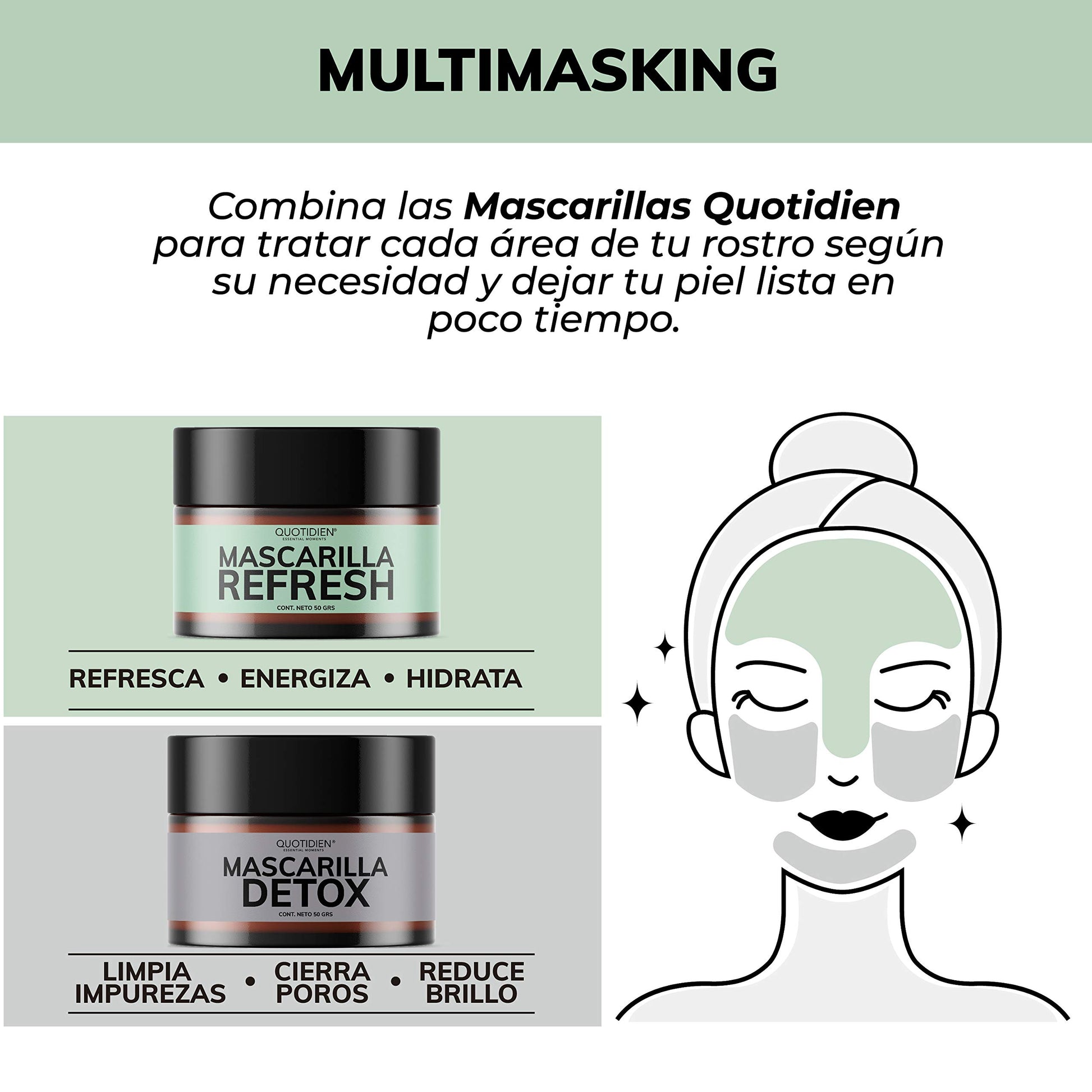 Mascarilla Facial Refrescante e Hidratante- Arcillas Puras (Kaolíin y Bentonita) + Aloe Vera+Xilitol- Limpia e Hidrata- Energiza y Suaviza-Desinflama y Refresca-Tonifica-93% Ingredientes Naturales- Piel Normal a Grasa- Sin Parabenos-Sin Fragancias Artific
