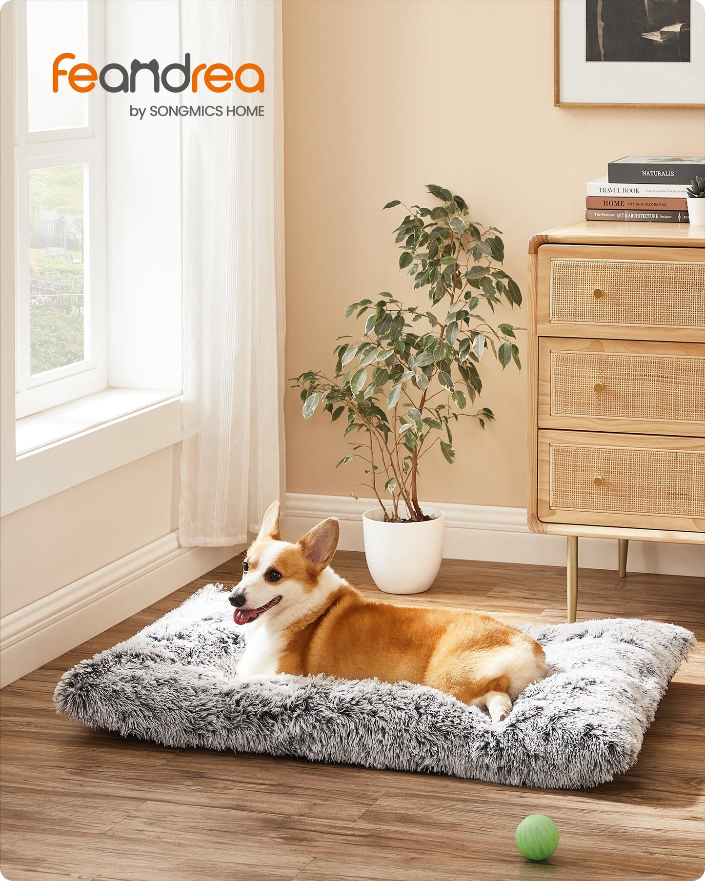 Feandrea Cama para Perros, Sofá para Mascotas, 95 x 60 cm, Lavable a Máquina, con Cojín, Gris Claro MPGW202G01