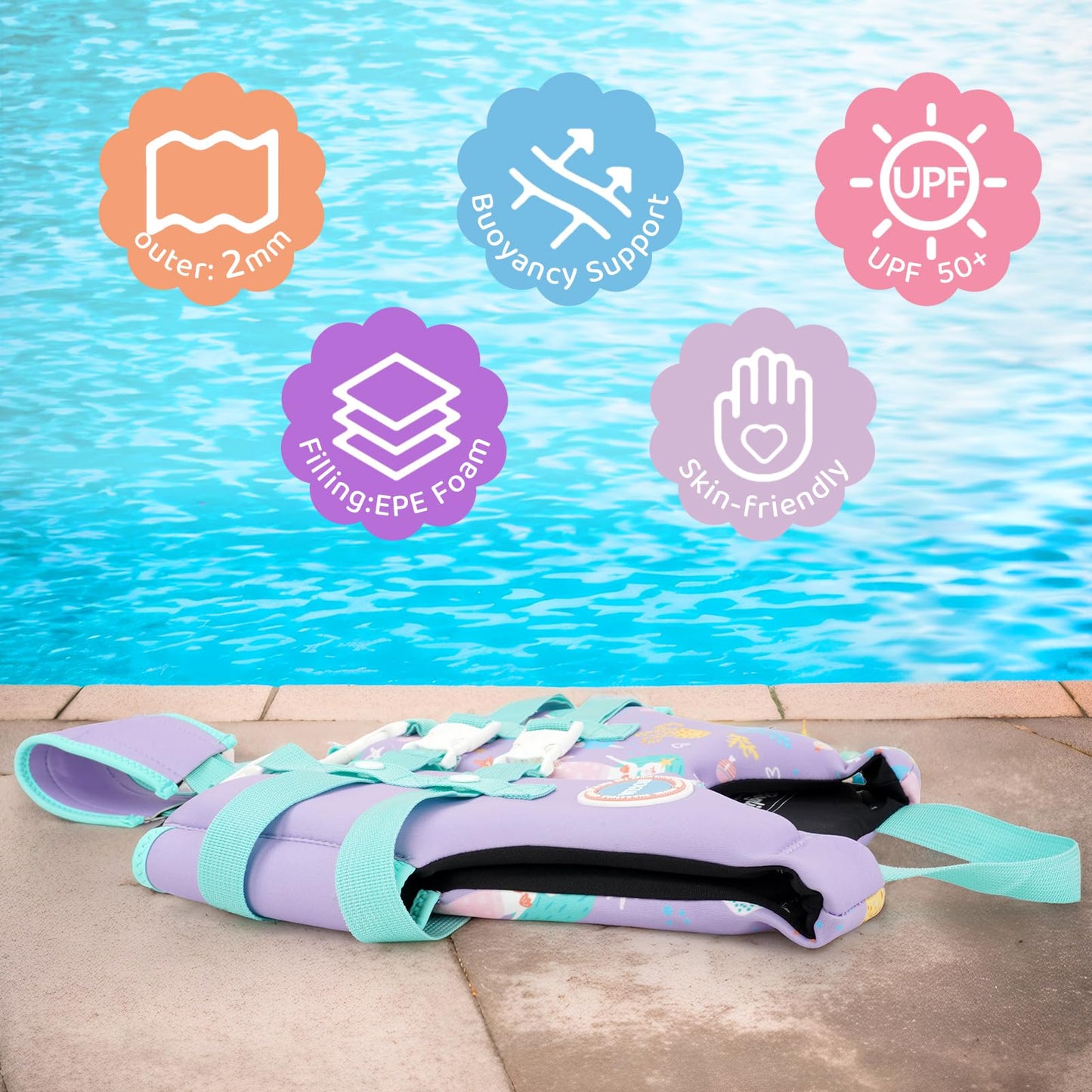 Boglia - Chaleco de natación para niños y niñas de 20-30-40-50-60-70-80-80 libras con correa de seguridad ajustable