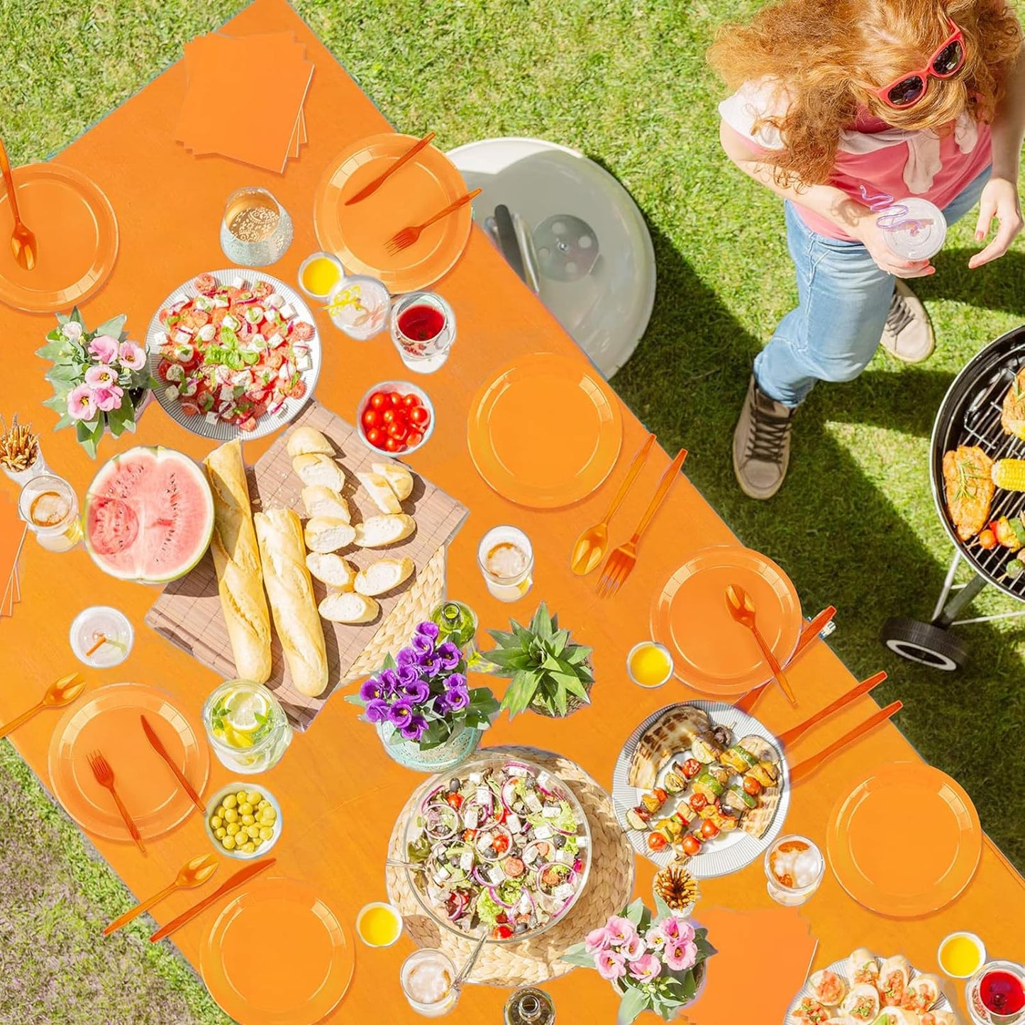 Juego de vajilla de fiesta, platos x 40, tazas x 20, servilletas x 20, cuchillos, tenedores y cucharas x 20, manteles 2 uds, Adecuado para bodas y fiestas de cumpleaños otras celebraciones (Naranja)