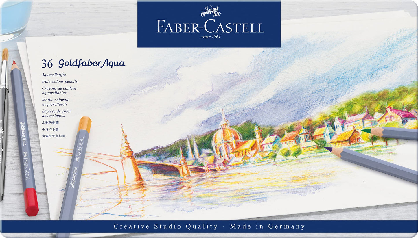 Faber-Castell Colores Goldfaber Acuarelables Para Arte con 36 Distintos Colores, estos lápices acuarelables permiten crear dibujos detallados como efectos acuarelados teniendo una experiencia creativa