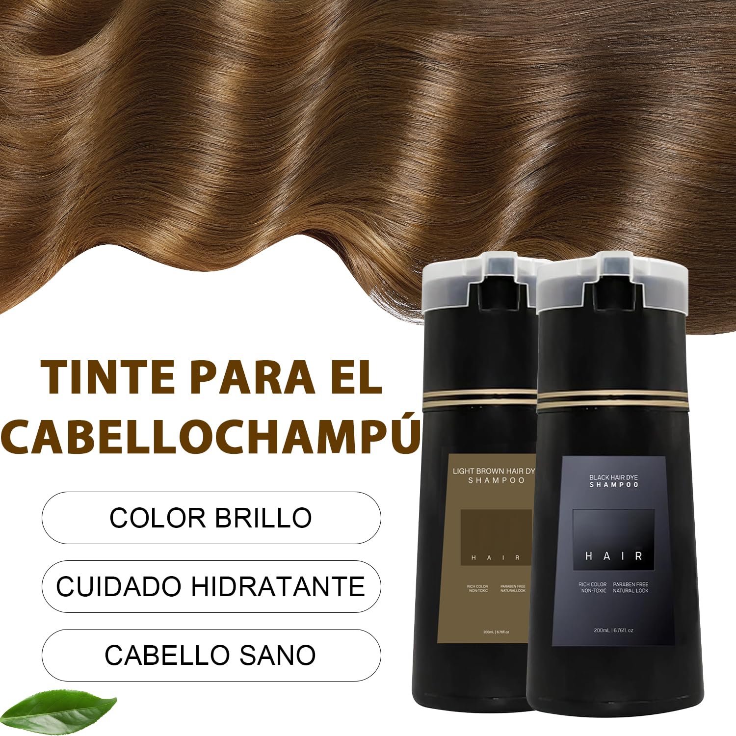 Hair Dye Shampoo, 3 in 1 Instant Hair Dye Shampoo, Color Shampoo Hair Dye for Hair Coverage, Champú colorante natural para cubrir canas, for All Hair Types,200ml (Marron oscuro)