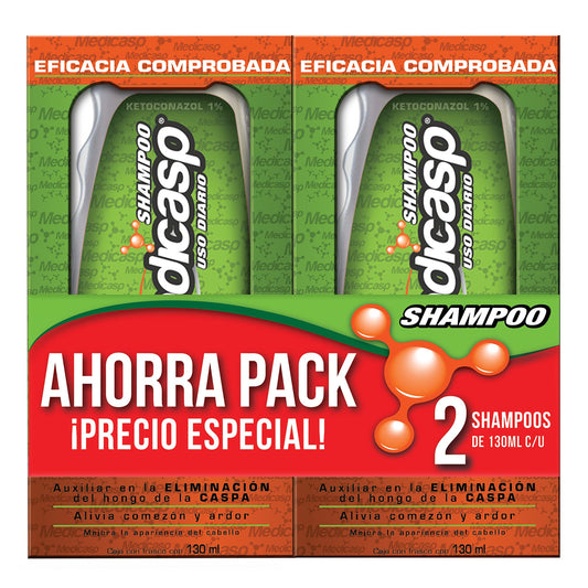 MEDICASP Shampoo Anticaspa Uso Diario 2 Botellas 130ml | Elimina Hongos, Alivia Picazón