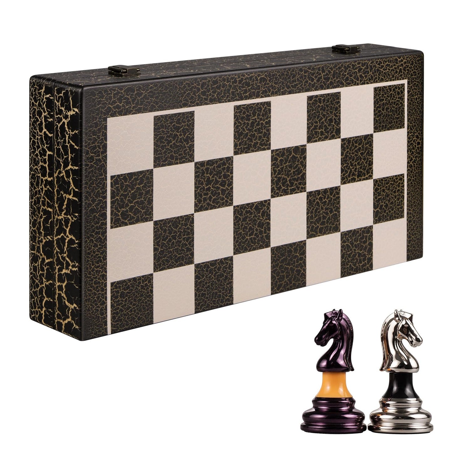 BIVOMON - Juego de ajedrez de madera plegable de 16 pulgadas, color negro y blanco, piezas de ajedrez acrílico con peso de lujo con ranuras de almacenamiento para adultos y niños, regalo grande