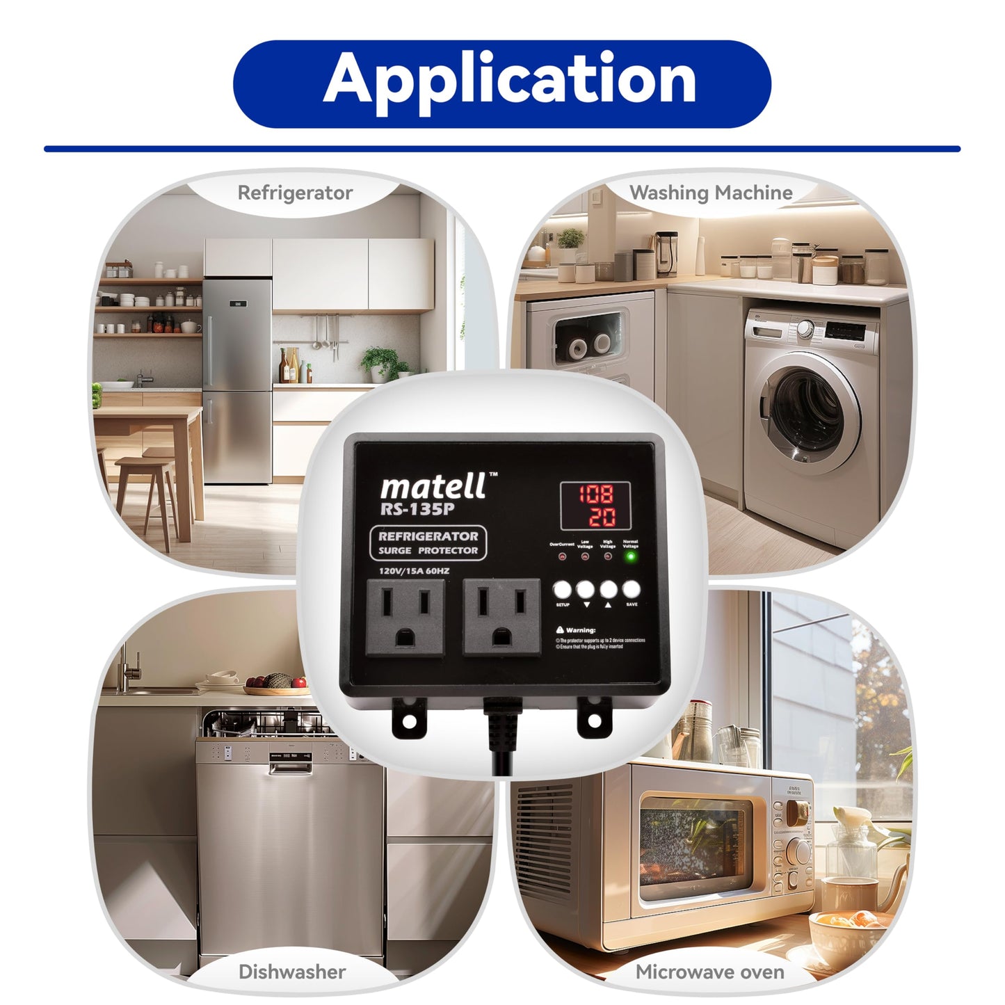 Protector de Sobretensiones Matell para Refrigerador Doble Voltaje con Retardo de Tiempo