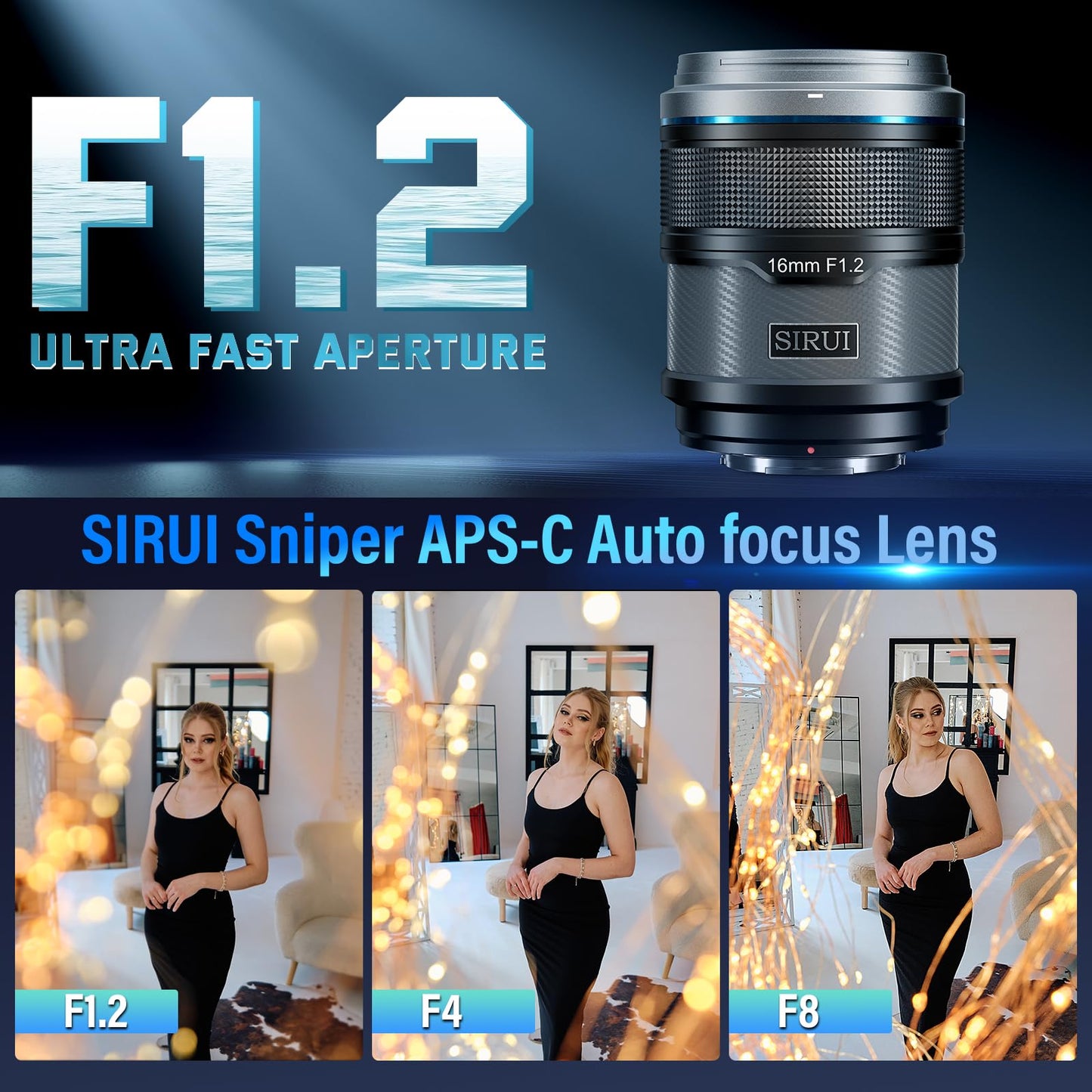 Sirui Sniper - Lente de Enfoque automático de 16 mm, Lente de cámara APS-C Gran Angular F1.2 para A5 A6 A7 FX A9 ZV-E Series (Montaje E, Negro)