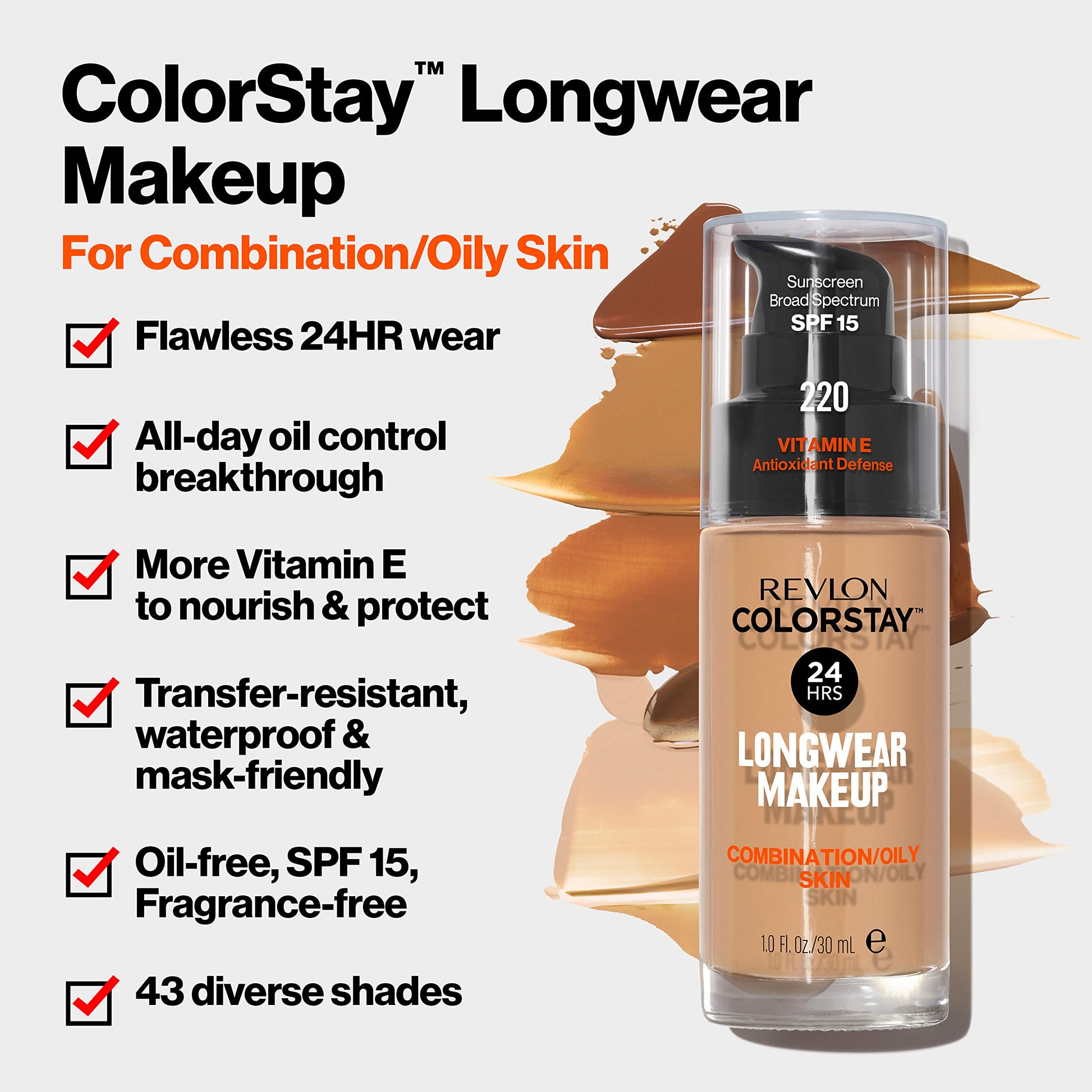 Revlon - Base de maquillaje líquida ColorStay para piel mixta/grasa, SPF 15 moca, 1 fl oz