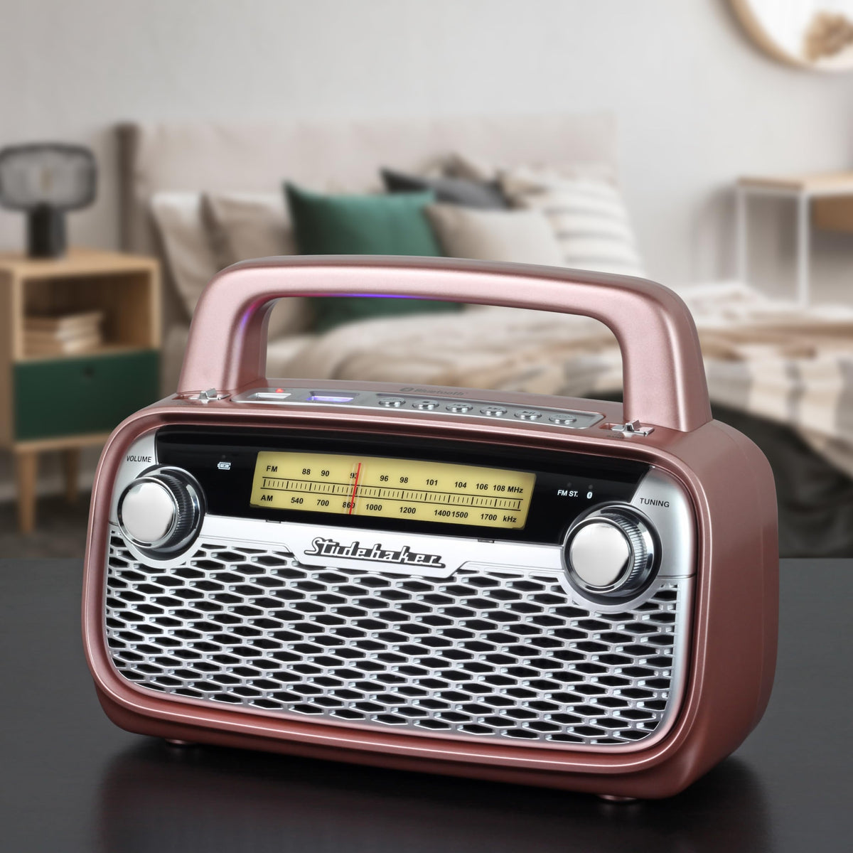Altavoz Bluetooth Studebaker Oro Rosa con Radio AM/FM Portátil y Alta Potencia