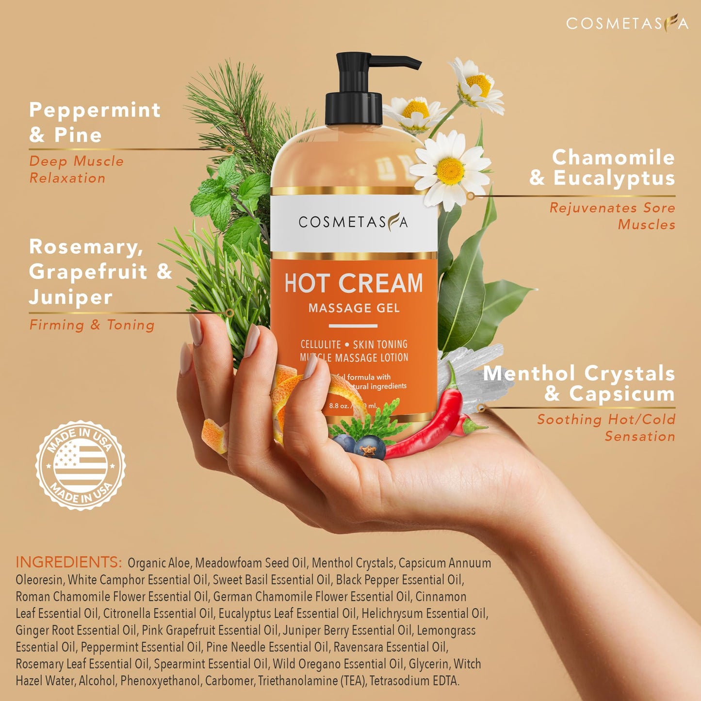 Tratamiento de celulitis con aceite de masaje y crema caliente para tonificar y hidratar la piel, alivio del dolor muscular, 8.8 oz. Ideal para reducir celulitis de forma natural.