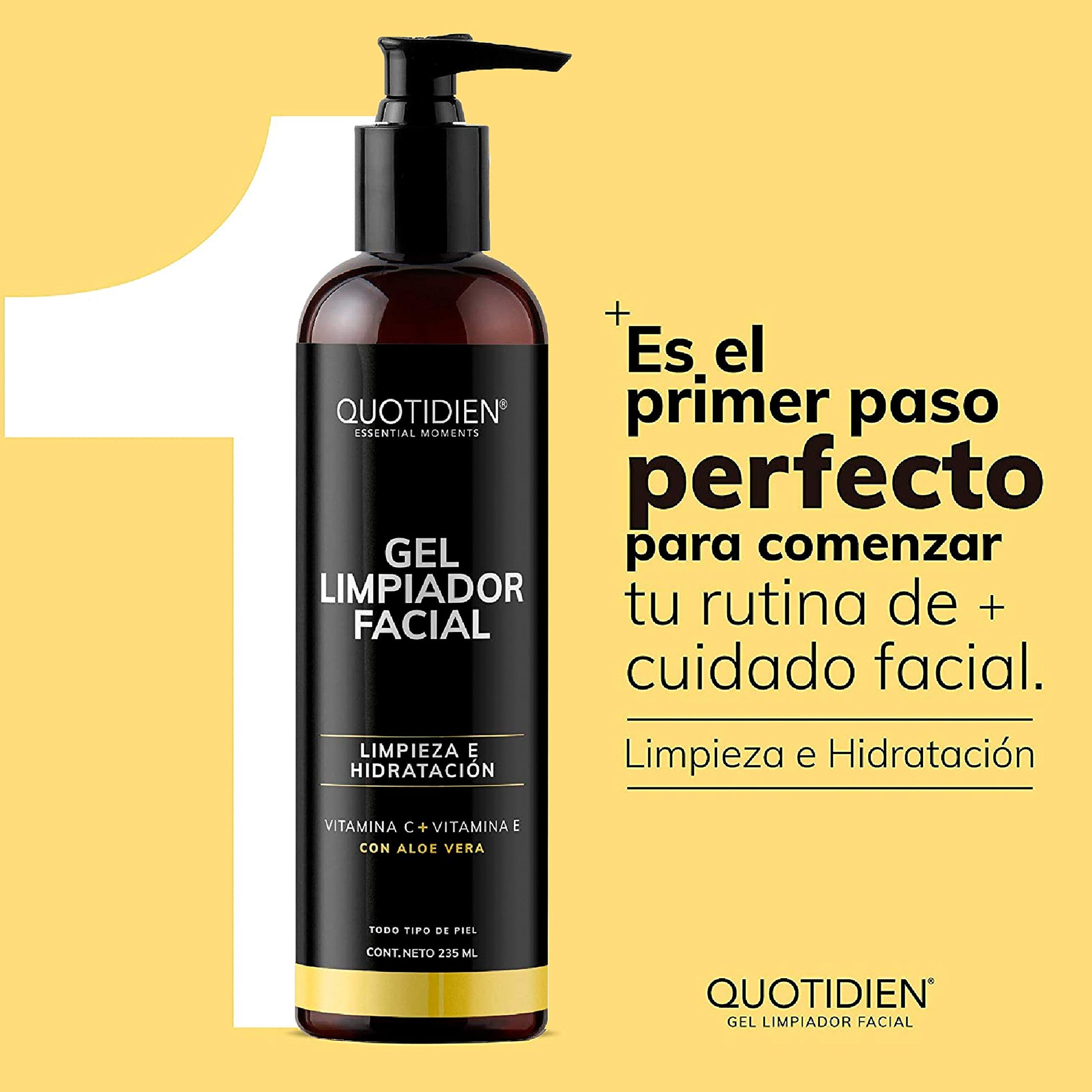Gel Limpiador Facial con Vitamina C + Vitamina E + Aloe Vera - 80% Ingredientes Naturales- Limpiador Profundo Facial -Baja Espuma- Remueve Grasas y Toxinas- No Reseca- Limpieza e Hidratación Extrema - Ideal Para Todo Tipo de Piel - 235ml