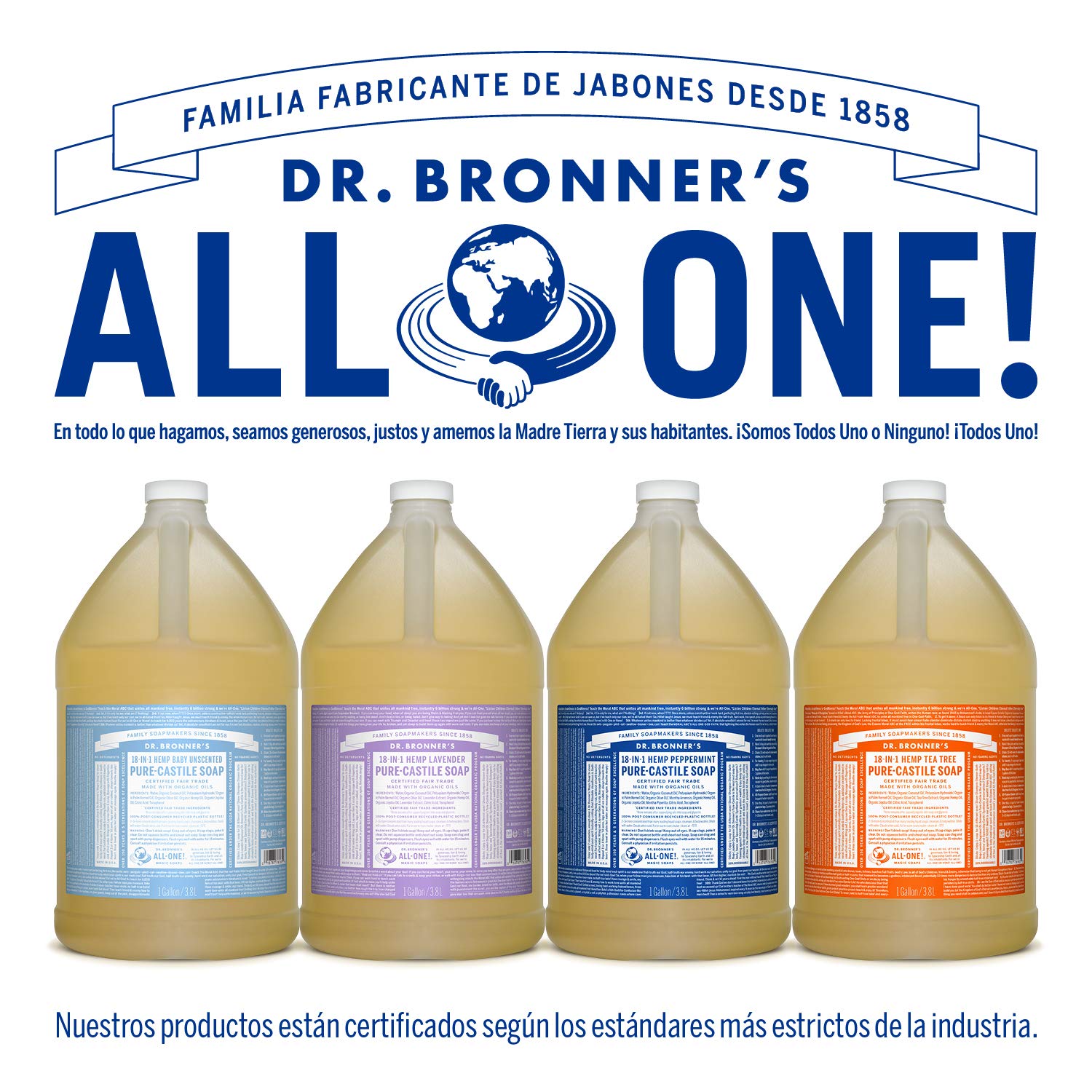 Dr. Bronner's | Jabón de castilla orgánico, fórmula concentrada, ideal para bebés, piel atópica, con psoriasis o dermatitis, biodegradable - Sin Aroma 3.8 L