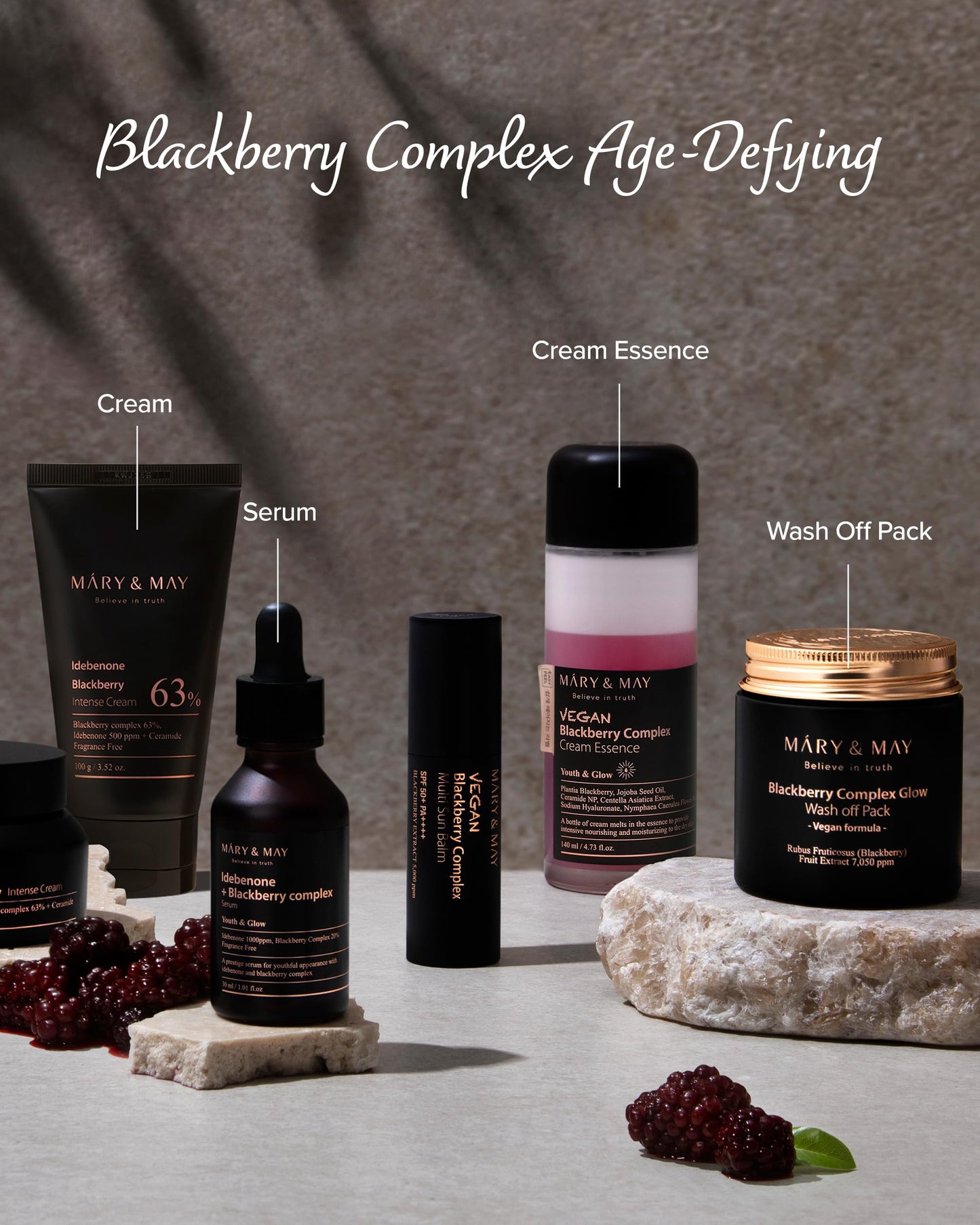 Mary&May-Crema hidratante intensa con idebenona y mora: humectante facial avanzado que fortalece la barrera cutánea con niacinamida, ceramida y ácido hialurónico