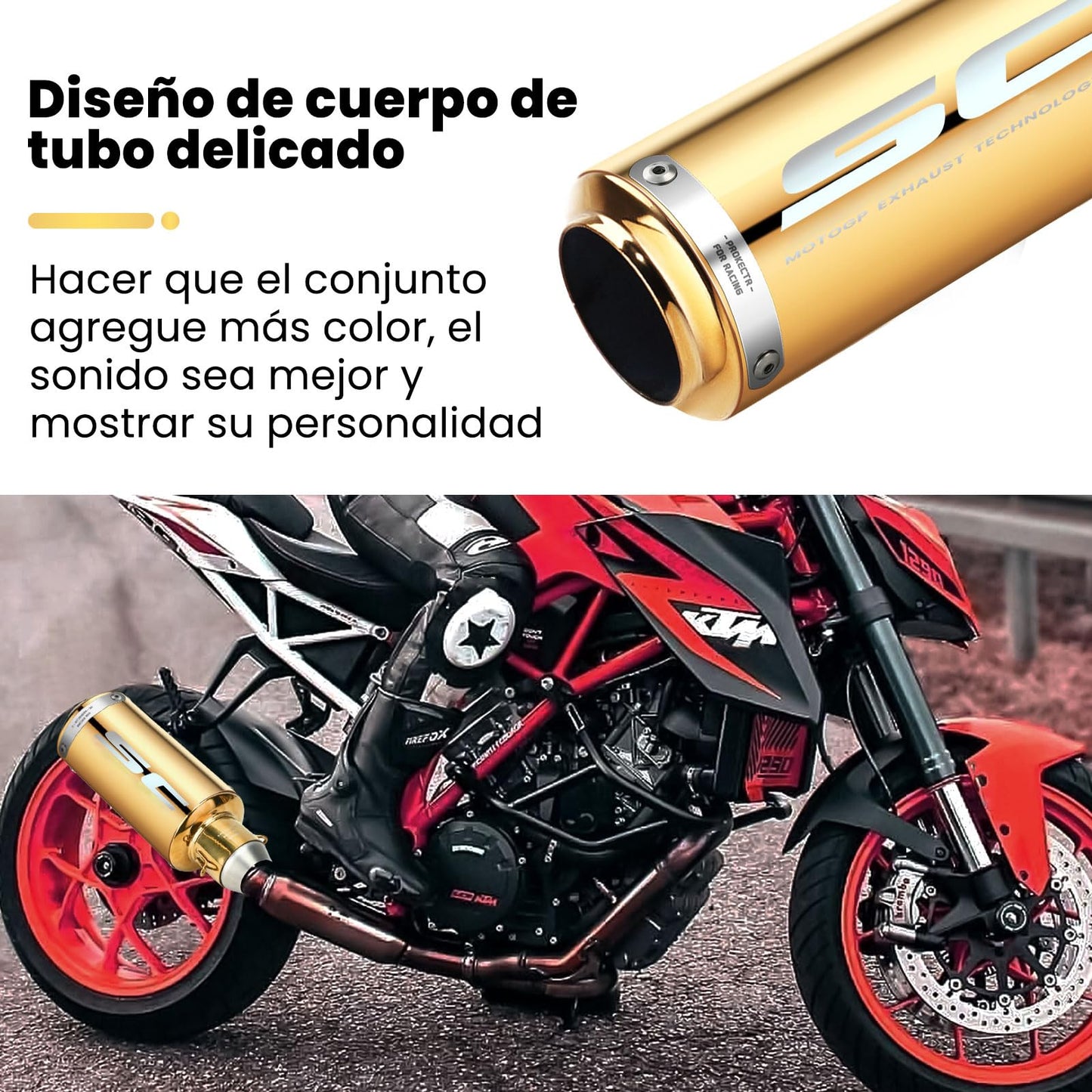 Kayoosi Escape de Moto Gold, Tubos de Silenciador de Escape Universal de 51mm, Tubo de Escape de Acero Inoxidable para Motos, Street Bikes, Dirt Bikes, Atvs Y Más, Scooters (Dorado)