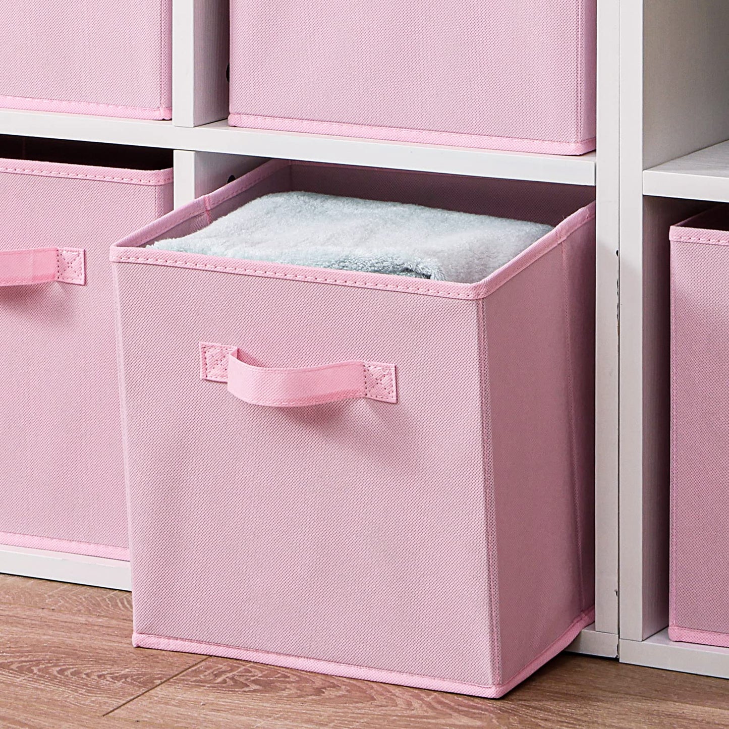 Cubos de tela para almacenamiento, paquete de 6, de 13 x 13 x 13 pulgadas, de colores divertidos y duraderos, con asas, cestas plegables para el hogar,color rosa