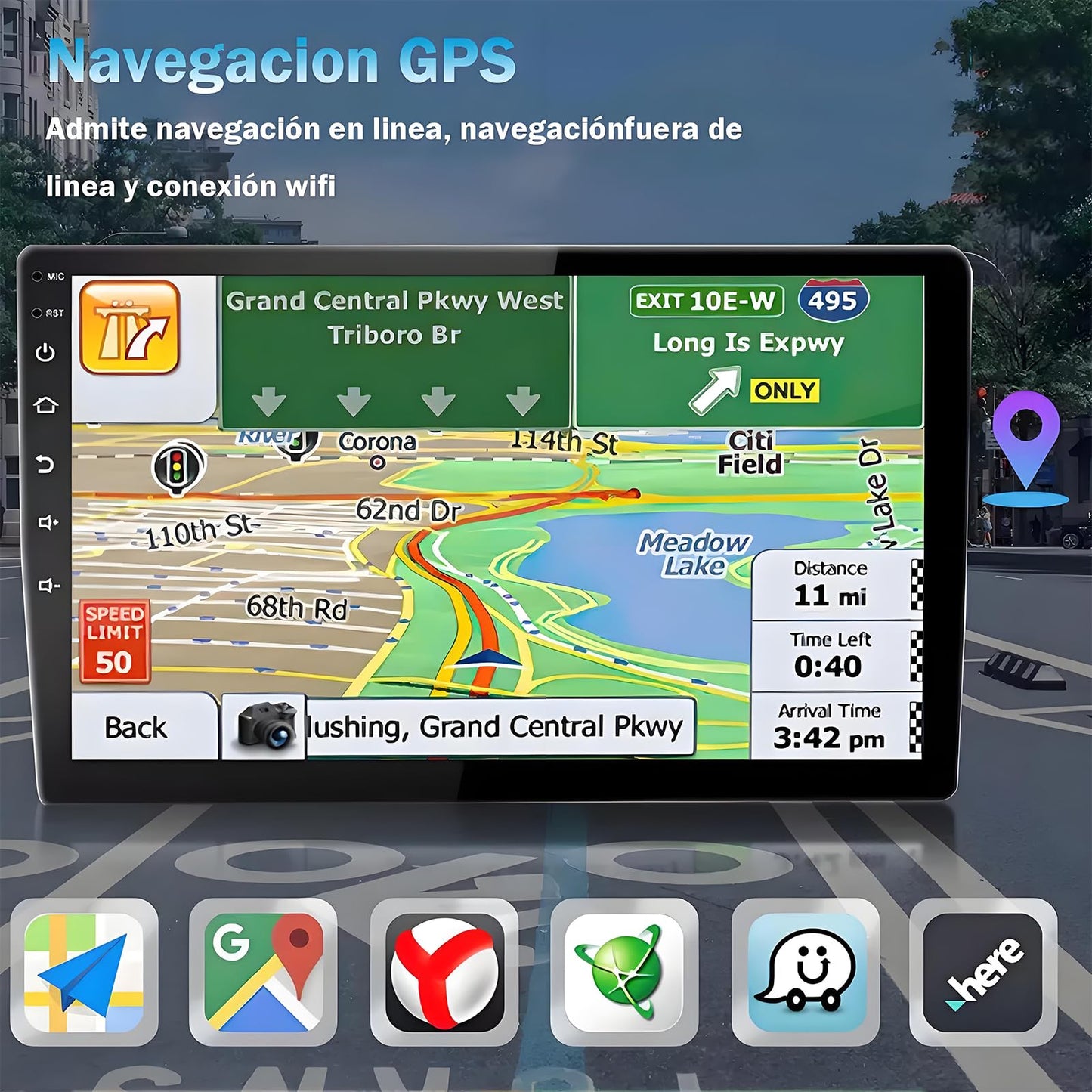 Autoestereos para Carro 10.1", 2+32GB, 2DIN, Pantalla para Auto, Compatible con CarPlay y Android Auto, Android 13, Mirror Link, Cámara de Marcha Atrás, GPS, LPS, Bluetooth, WiFi