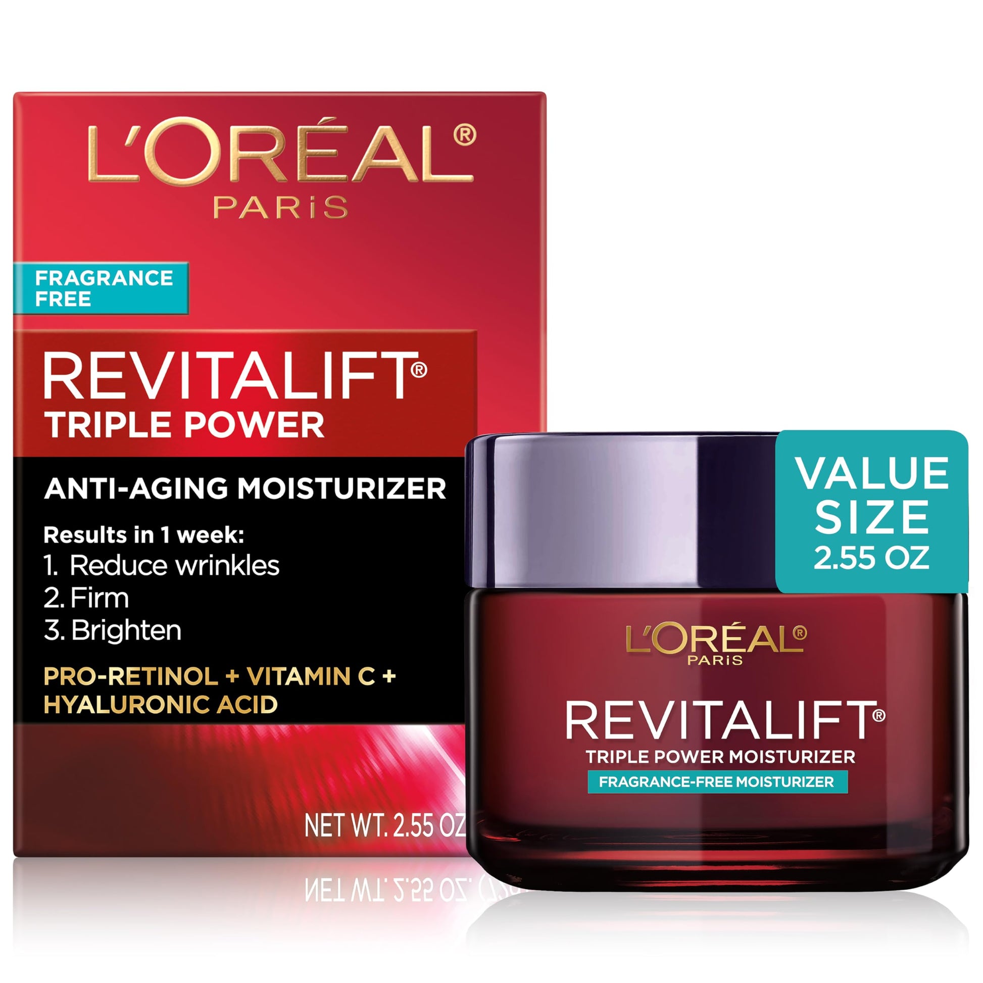 Face Moisturizer By L’Oreal Paris Skin Care I Revitalift Triple Power Fragrance Free Face Cream With Pro Retinol, Hyaluronic Acid & Vitamin C I 2.55 Oz
