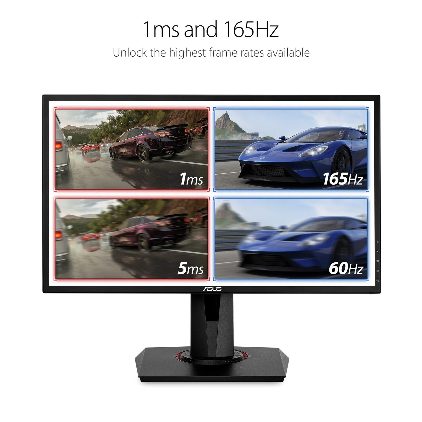 Asus Monitor Gamer 24" VG248QG, Eye Care, HDMI, DVI, 1080P, Full HD con 165Hz de refresco, tecnología Adaptive-Sync para gráficos perfectos y G-SYNC