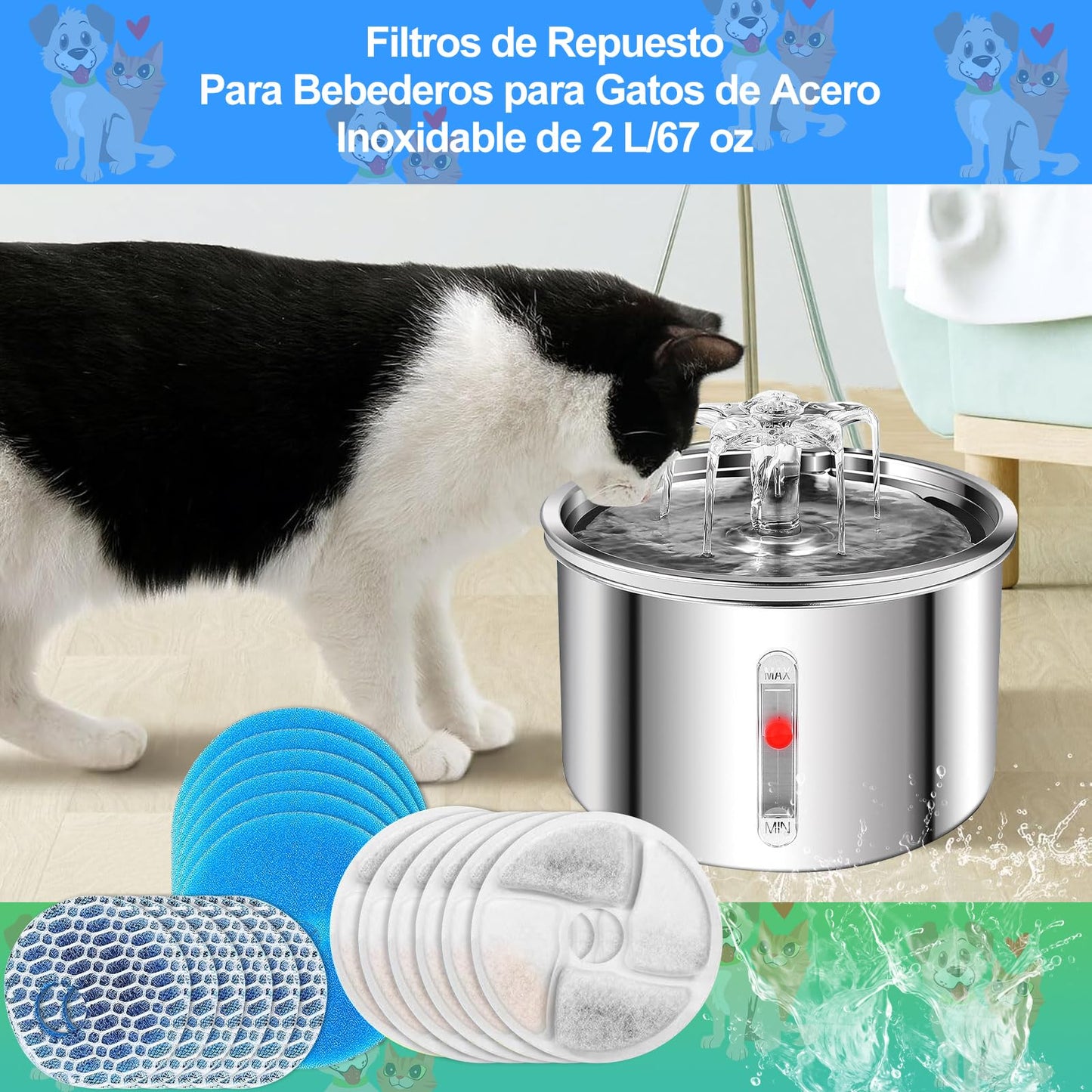 Filtros de Repuesto para Fuente de Gatos Rispetit 6 Piezas con Resina y Carbón Activo 70 oz