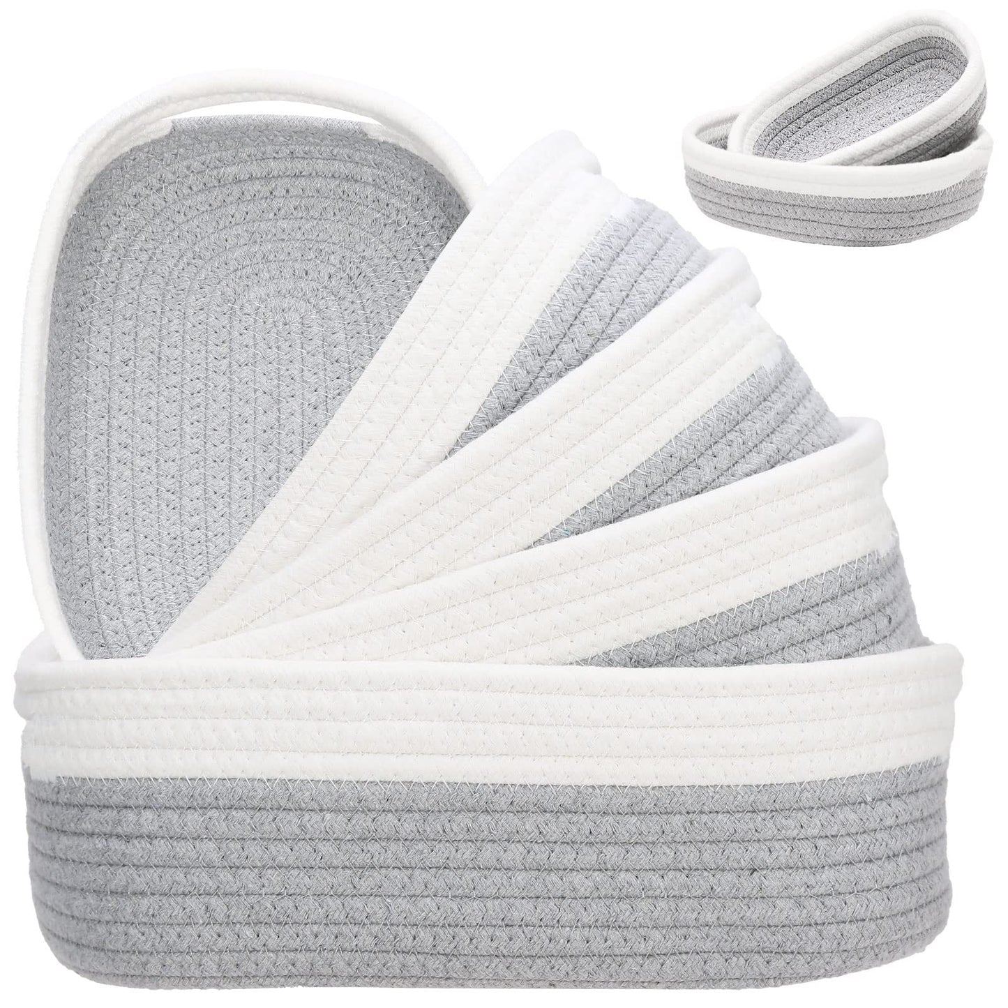 HLWDFLZ - Juego de 7 cestas tejidas de cuerda de algodón – Cesta pequeña para guardería de bebé, mascotas, Montessori, cajas de juguetes para perros y gatos, cubos de organización de baño