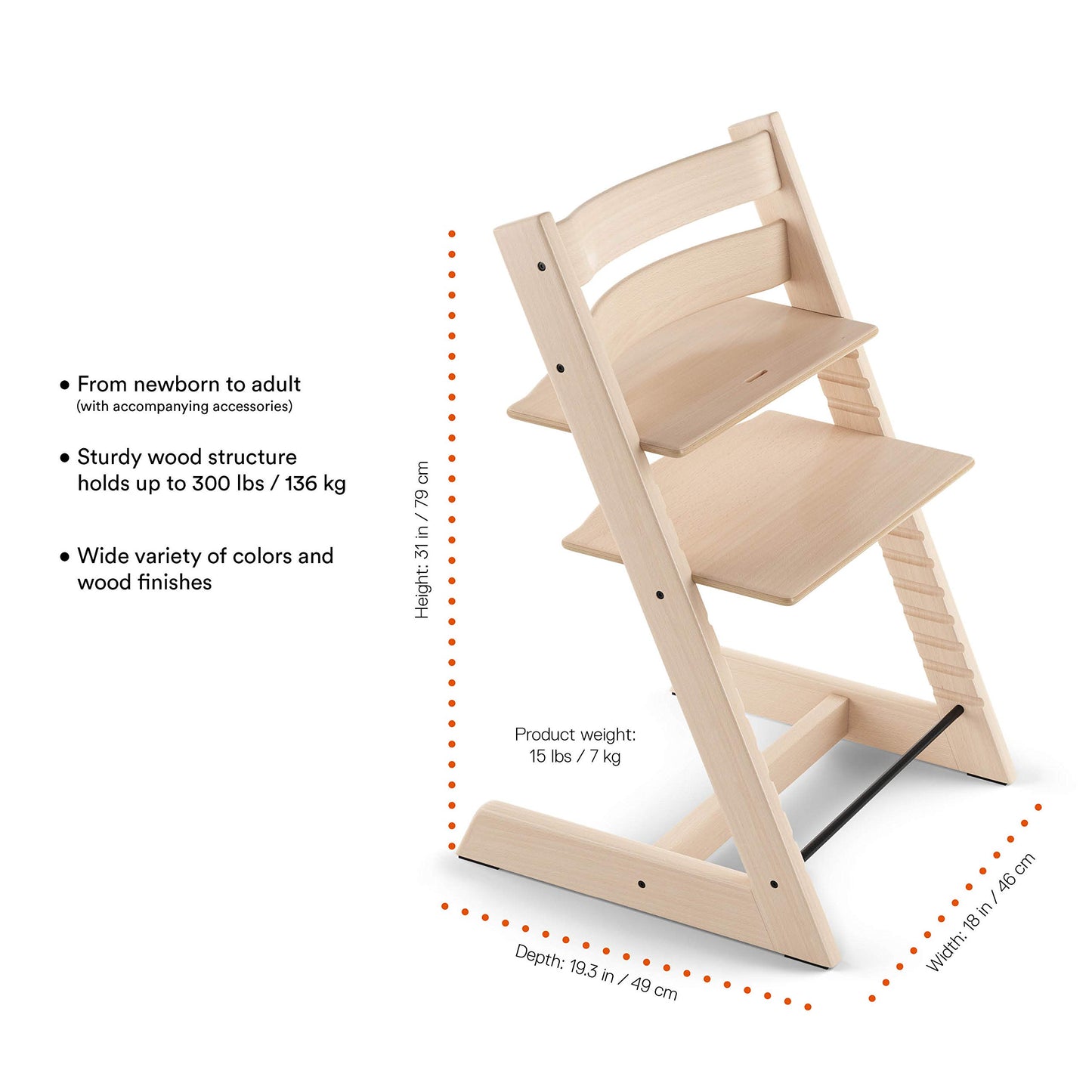 Stokke - Silla alta Tripp Trapp Cojín + Bandeja Stokke (Blanco) - Incluye Silla + Set de Bebé con Arnés Extraíble para Niños de 6 a 36 Meses (Natural)