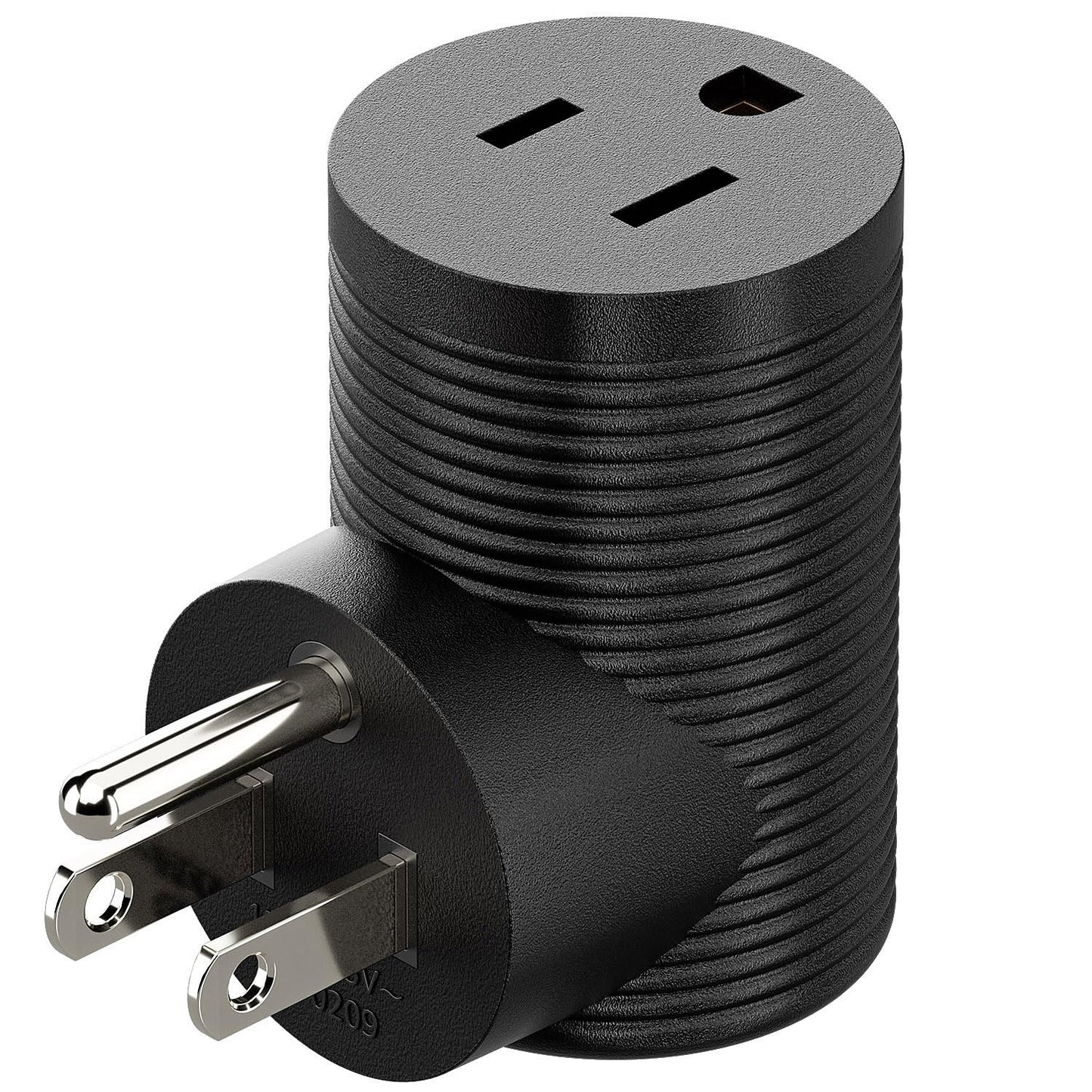 Adaptador de Corriente Plugrand Negro Ángulo Recto NEMA 5-15R a 5-15P 90 Grados