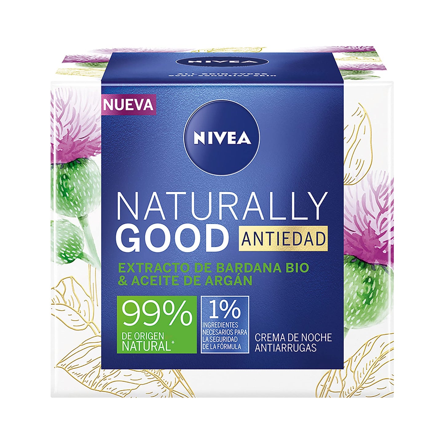 NIVEA Crema Facial Vegana Antiedad Naturally Good (50 ml), Tratamiento de Noche con Extracto de Bardana y aceite de Argán, ideal para Todo tipo de Piel