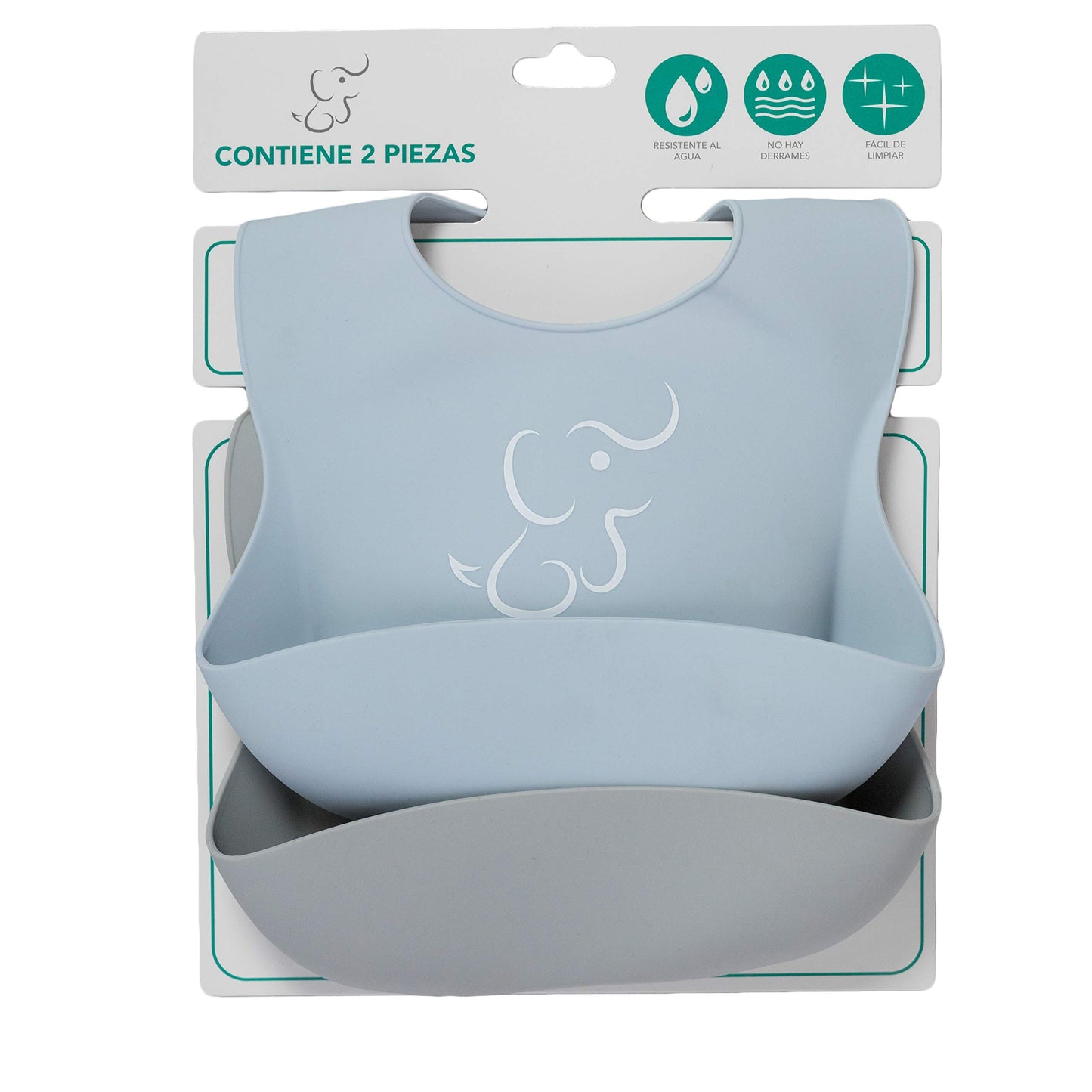 Baberos de Silicón PAPU BABY Gris Azul Impermeables para Bebé