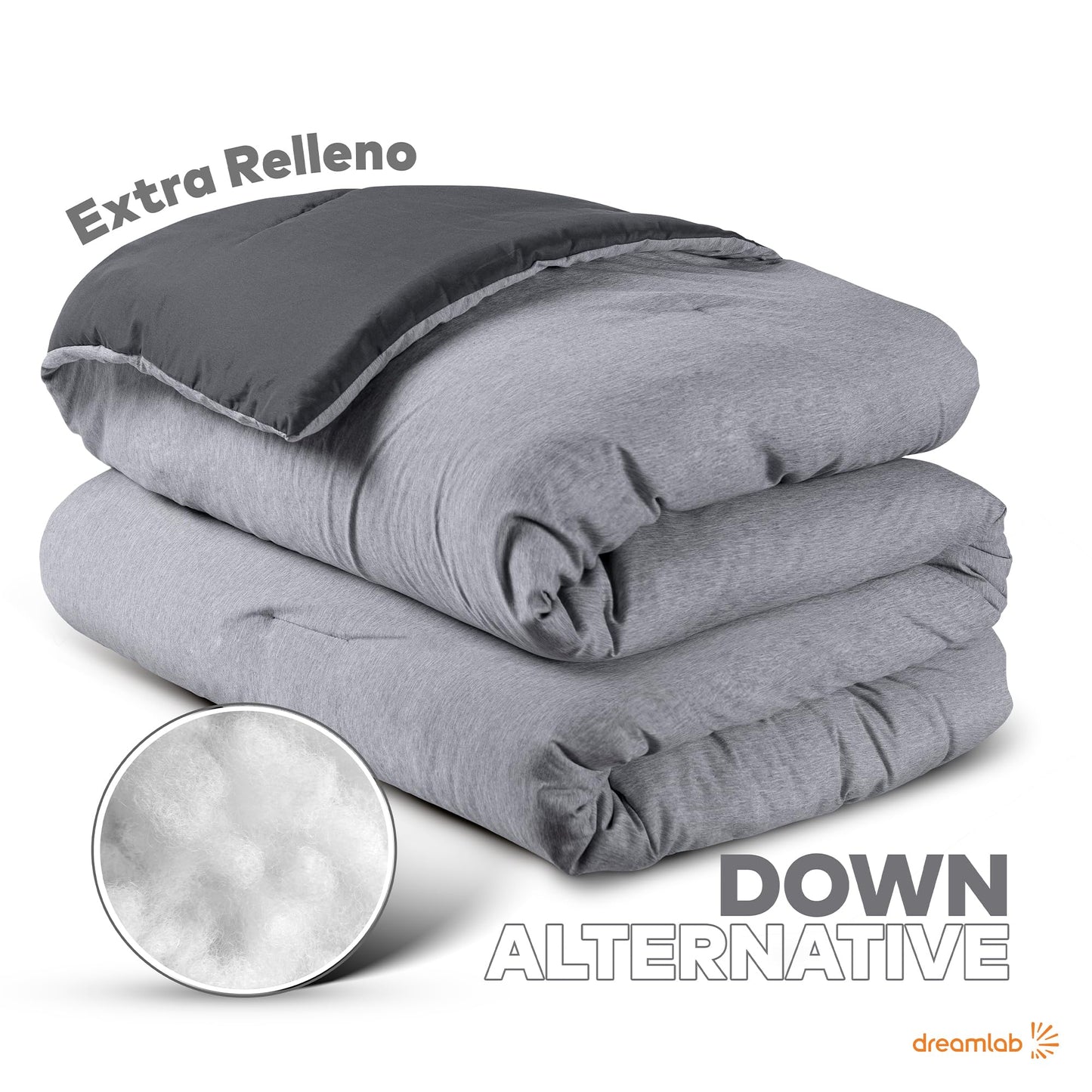 Dreamlab Edredón Acolchado para Toda Estación. Relleno de Microfibras Recubiertas con Gel. Lavado a Máquina. Usar como Edredón o con Funda Duvet. Hipoalergénico.(Gris Jaspeado,Matrimonial 195 x 223cm)
