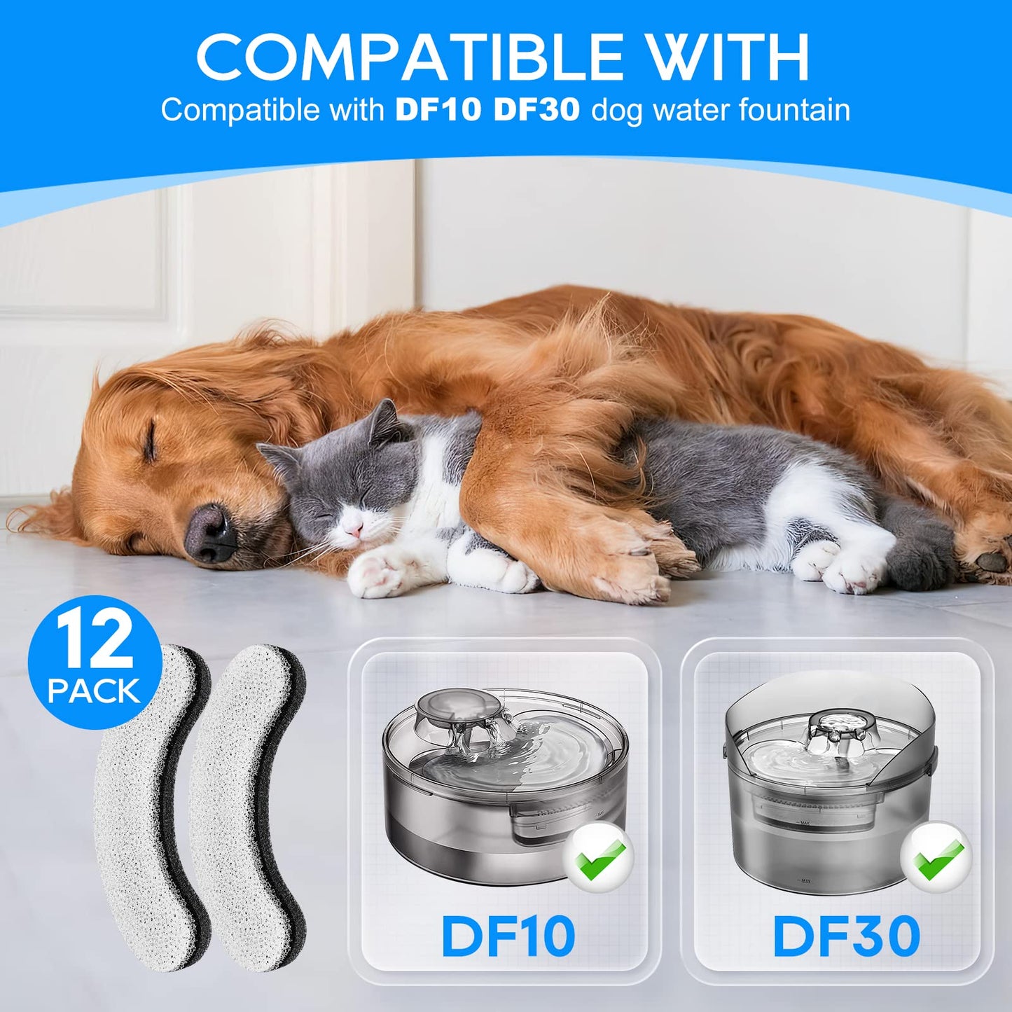 Repuesto de Filtro de Agua MyfatBOSS Blanco Compatible con DF10 y DF30 para Mascotas