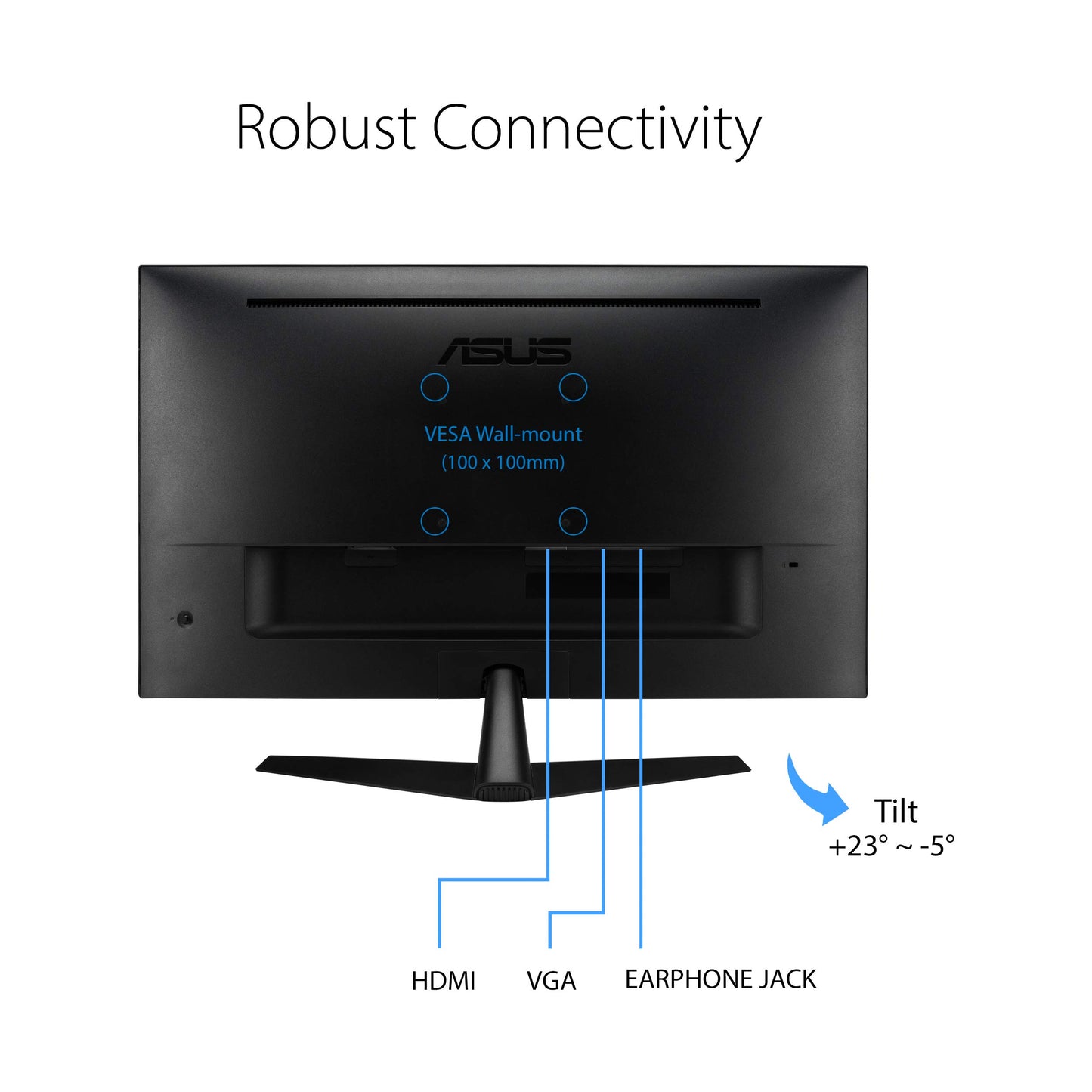 Asus Monitor Eye Care Plus 27" VY279HE, FHD, 1080p, IPS, 75Hz, 1ms, FreeSync, aumento de color, filtro de luz azul, sin parpadeo y tratamiento antibacteriano patentado