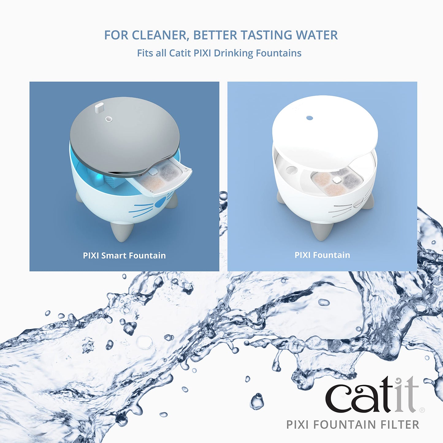 Catit PIXI Filtro de fuente de agua para gatos, filtro de agua de triple acción, paquete de 6