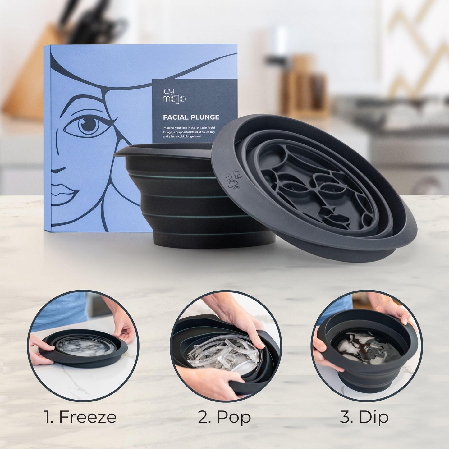 Facial Cold Plunge | Collapsible Bowl For Face Ice Bath with Built-In Icetray | Facial Ice Therapy for Acne Relief, Vagus Nerve Stimulation, and Pore Shrinking.