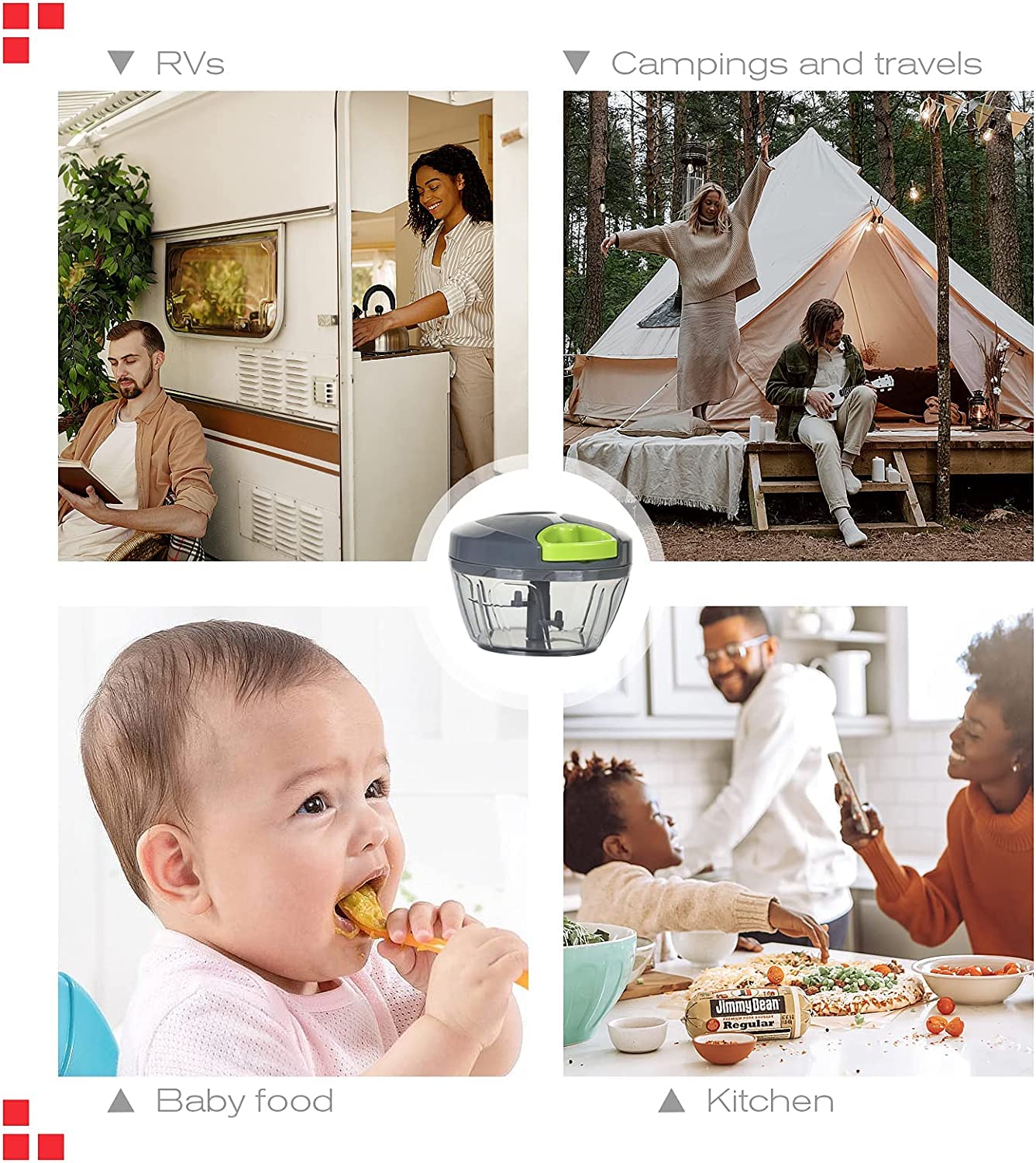 U Chef Procesador Manual de Alimentos 2 en 1, Molinillo de ajo, Picadora de Verduras, Picador de cebolla, Cortador de Verduras de Cocina portátil de 550 ml (Chico)