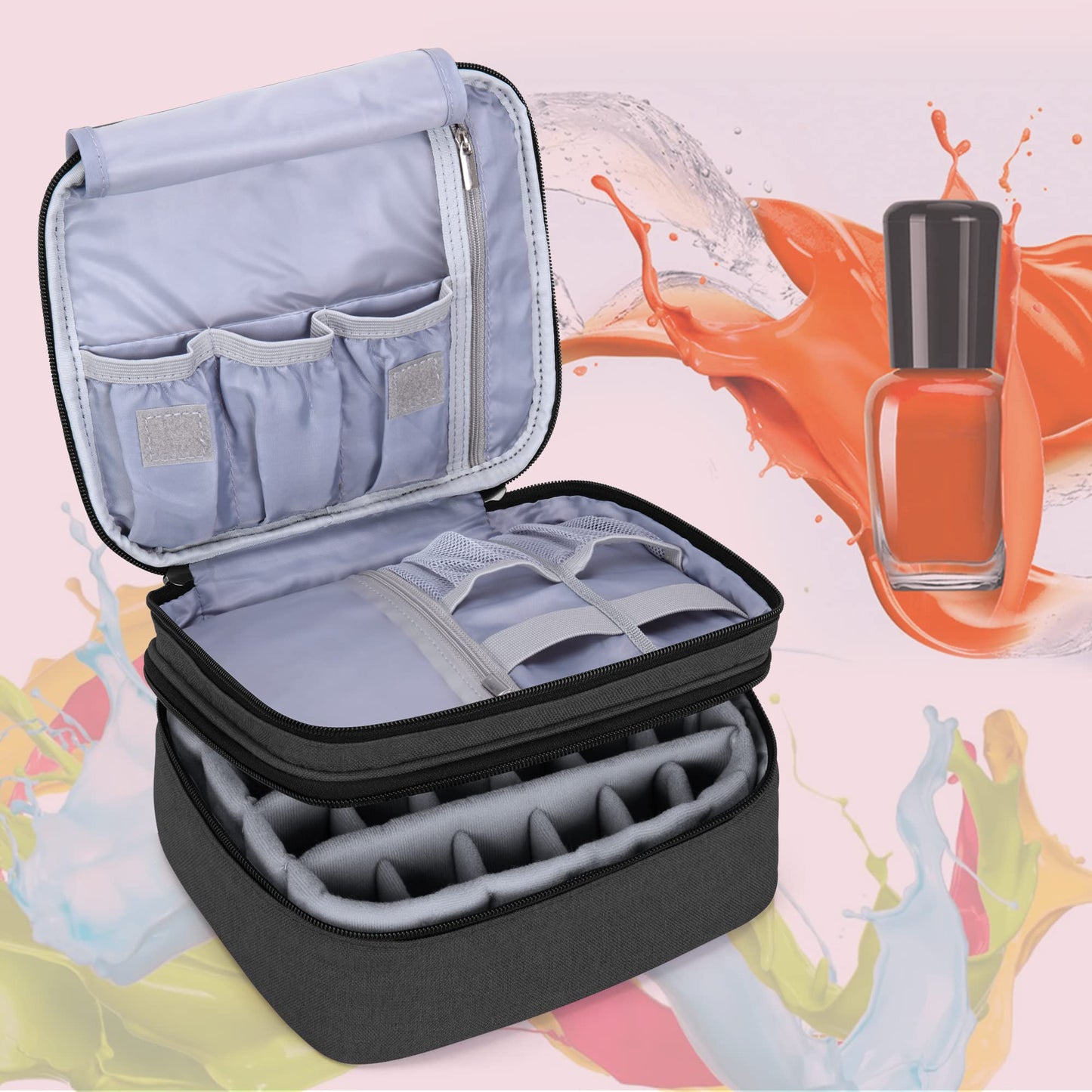 Luxja Nail Polish Carrying Case - Holds 30 Bottles (15ml - 0.5 fl.oz), Double-layer Organizer for Nail Polish and Manicure Set, Black