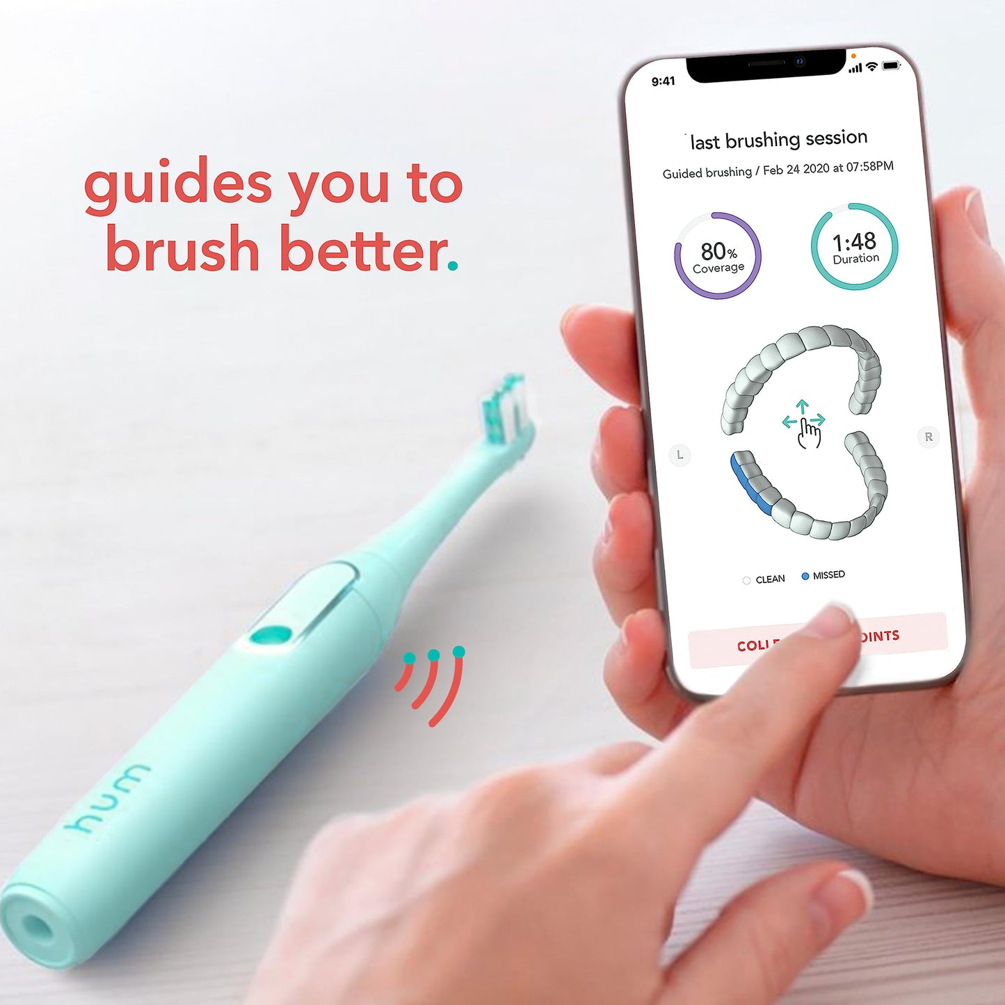 hum by Colgate Smart Electric Toothbrush Kit, Rechargeable Sonic Toothbrush with Travel Case & Bonus Replacement Brush Head, Teal