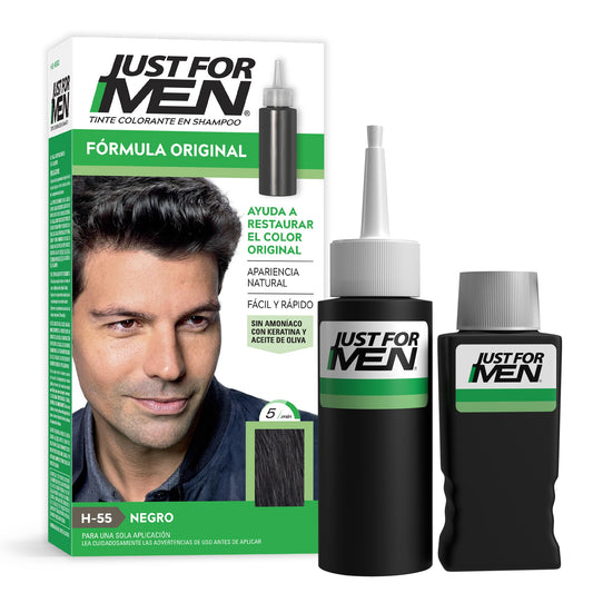 Just For Men, Tinte Colorante En Shampoo, Negro H55, Opción Ideal Para Cubrir 100% de Las Canas, 66ml